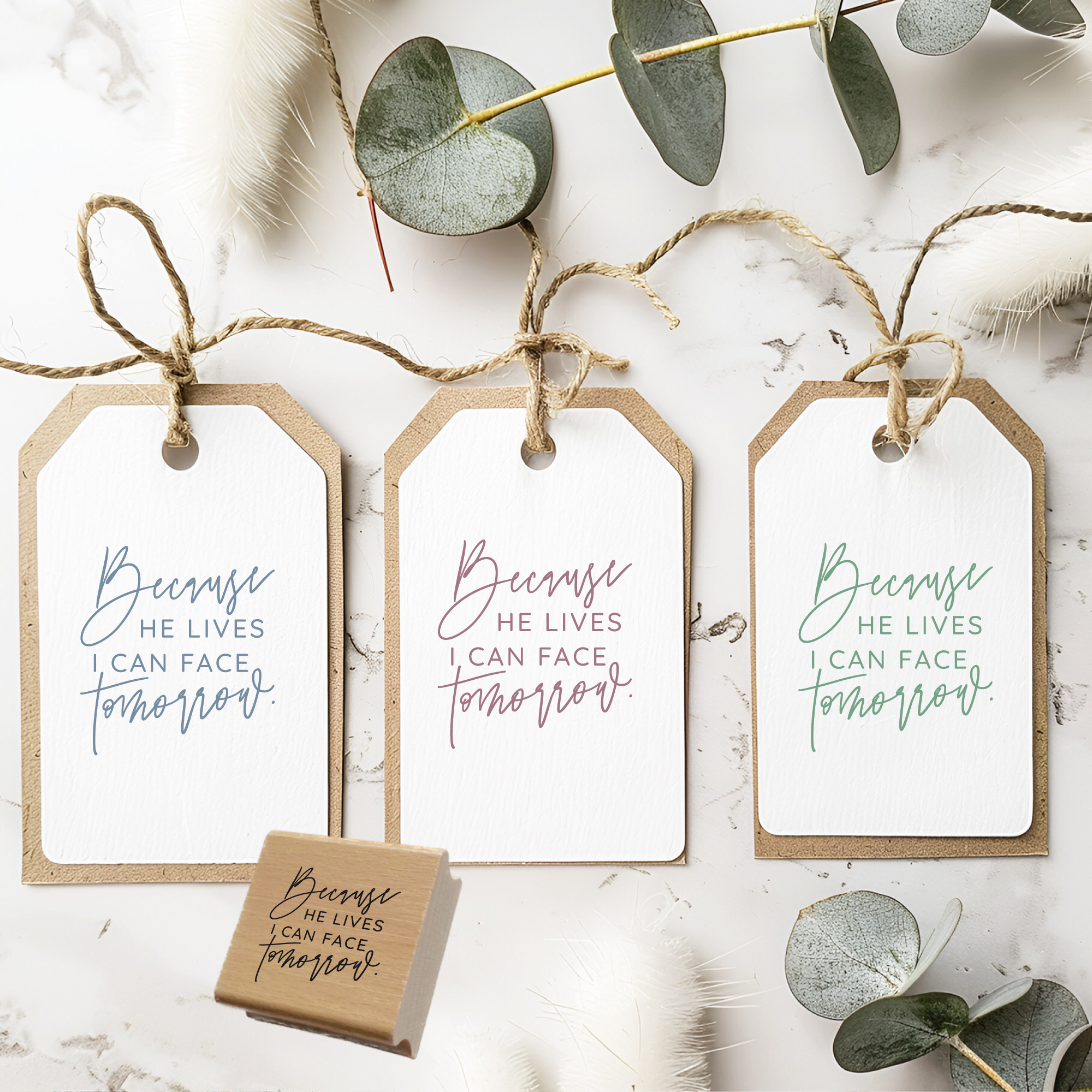 Segensstempel "Because He lives I can face tomorrow" – Christlicher Stempel | Englisch