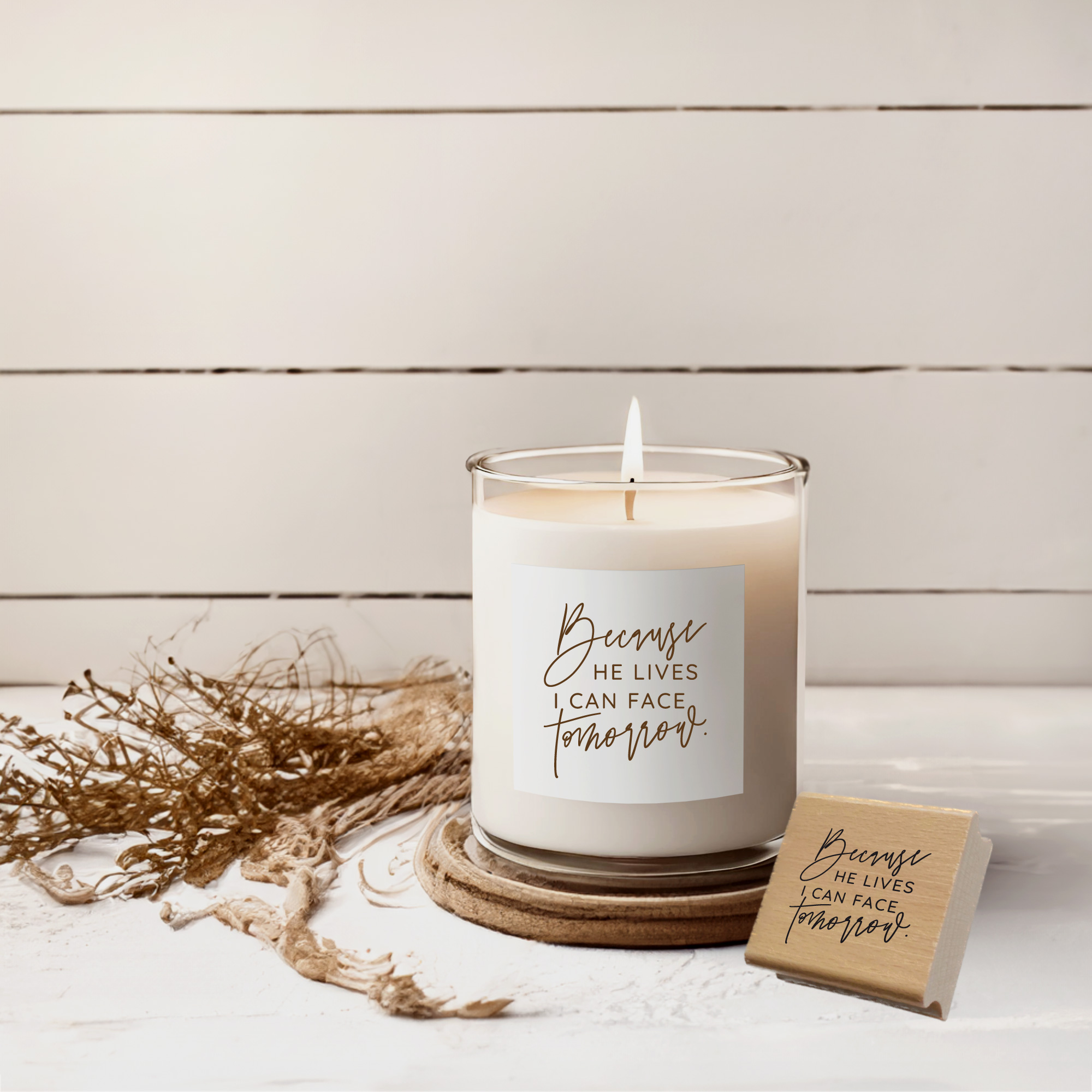 Segensstempel "Because He lives I can face tomorrow" – Christlicher Stempel | Englisch