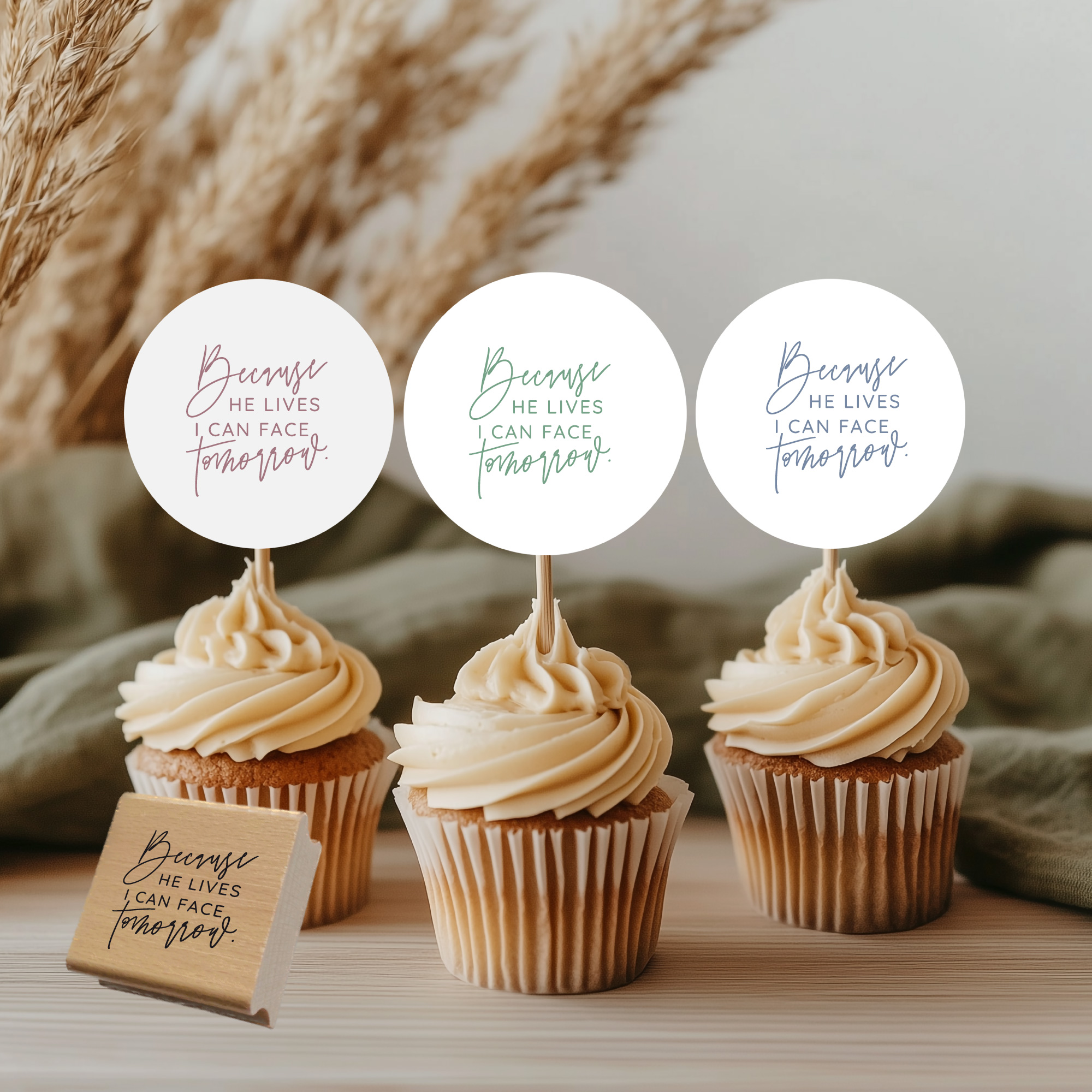 Segensstempel "Because He lives I can face tomorrow" – Christlicher Stempel | Englisch