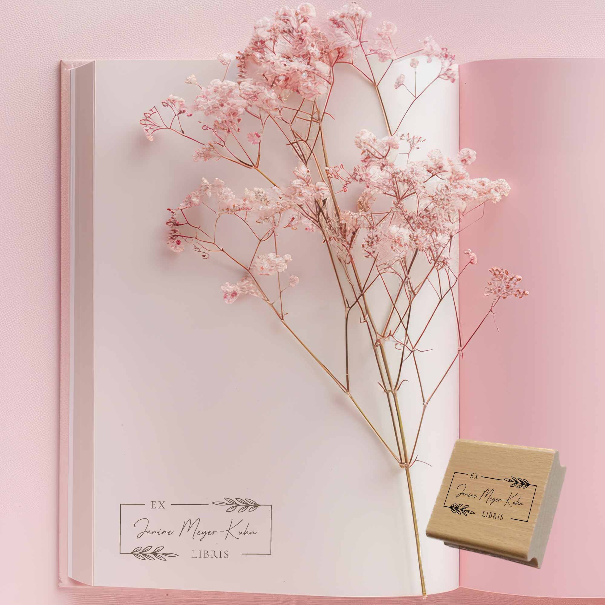 Bücherstempel | rechteckig mit Blätterzweigen und Wunschname