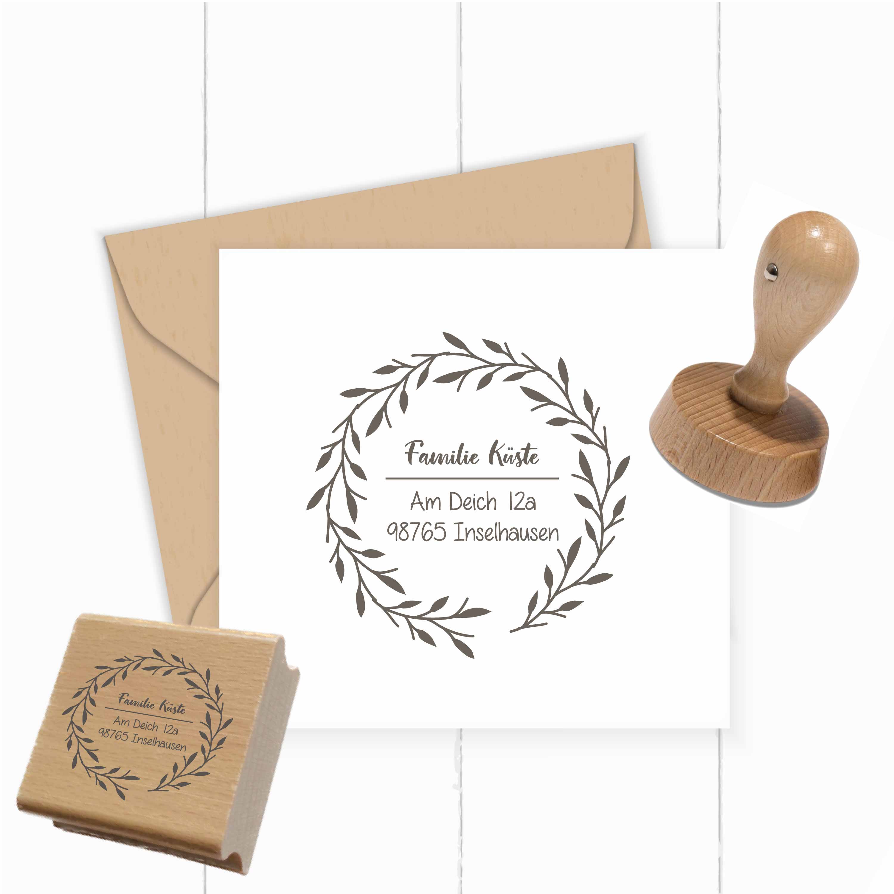 Personalisierter Adresstempel "Blätterkranz" | 4–10 cm 