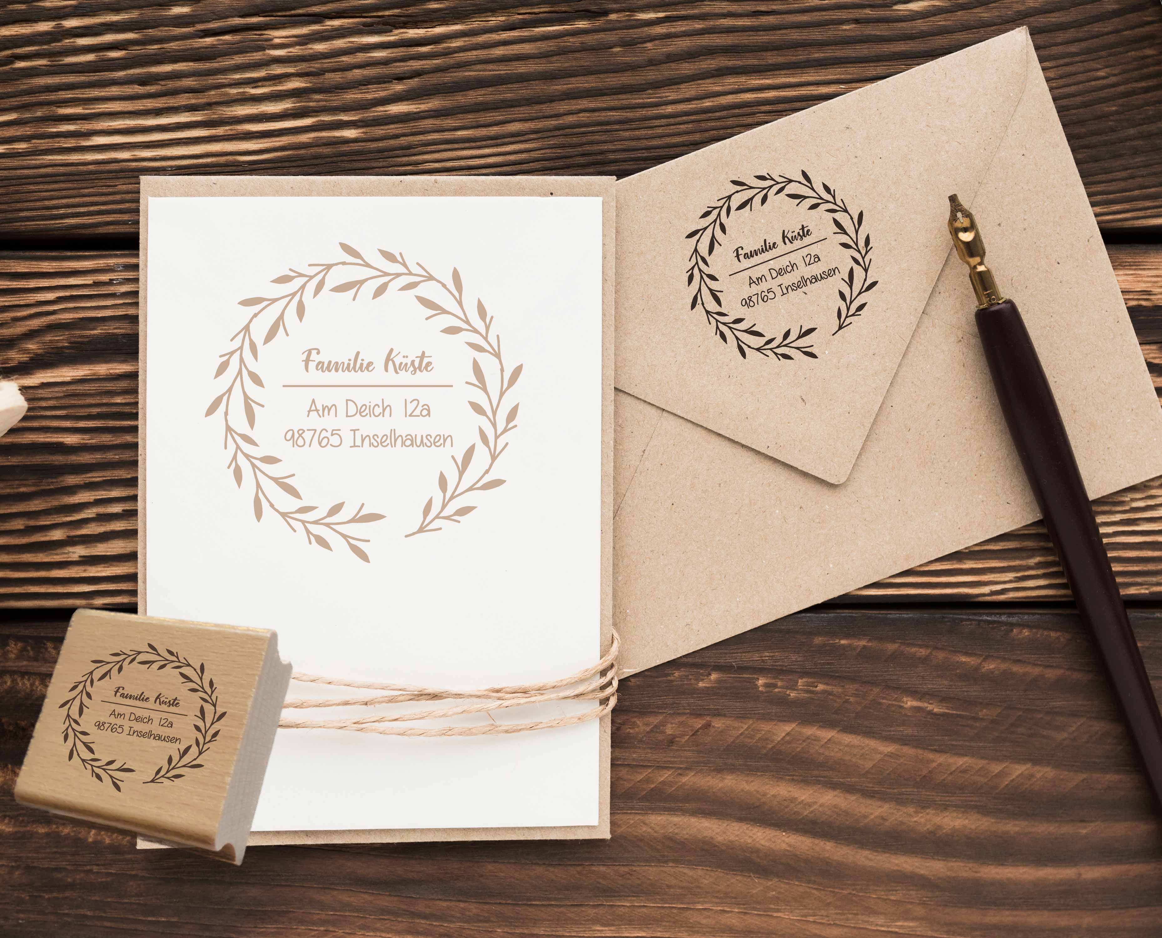 Personalisierter Adresstempel "Blätterkranz" | 4–10 cm 