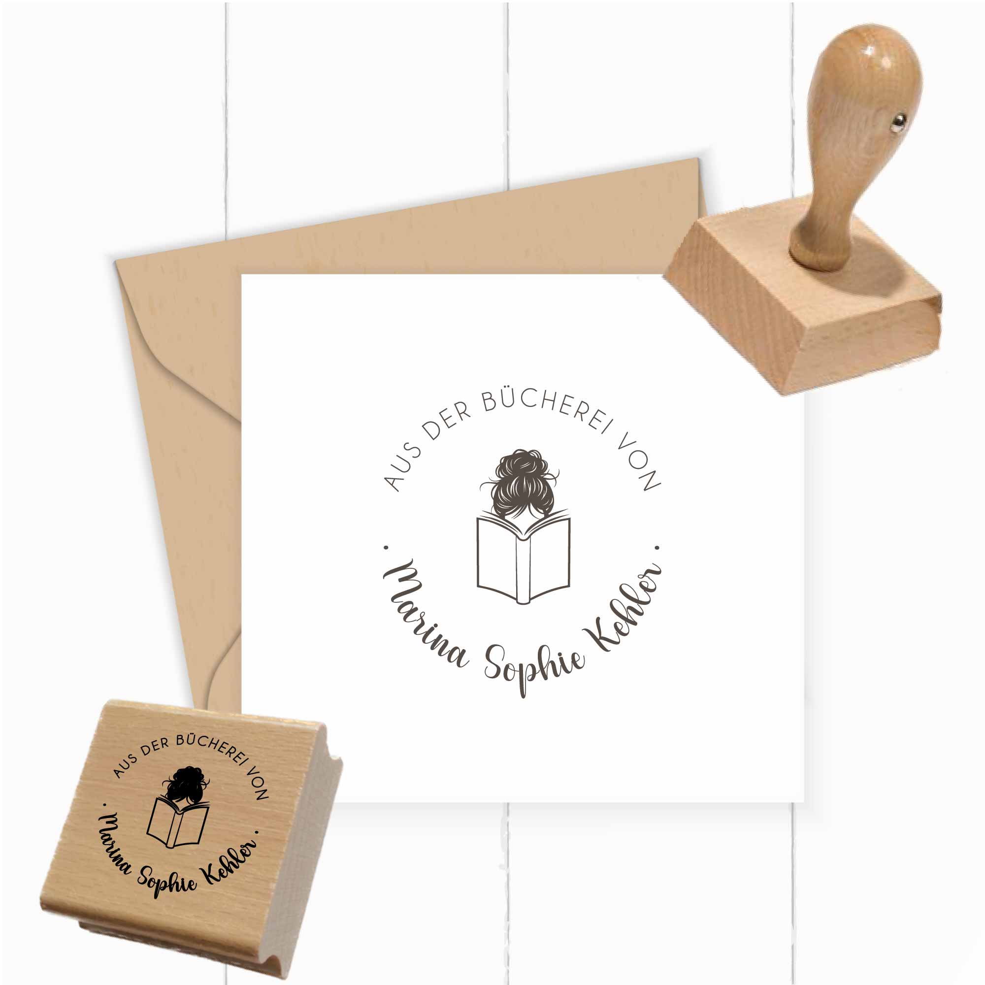 Ex Libris Stempel rund | lesendes Mädchen