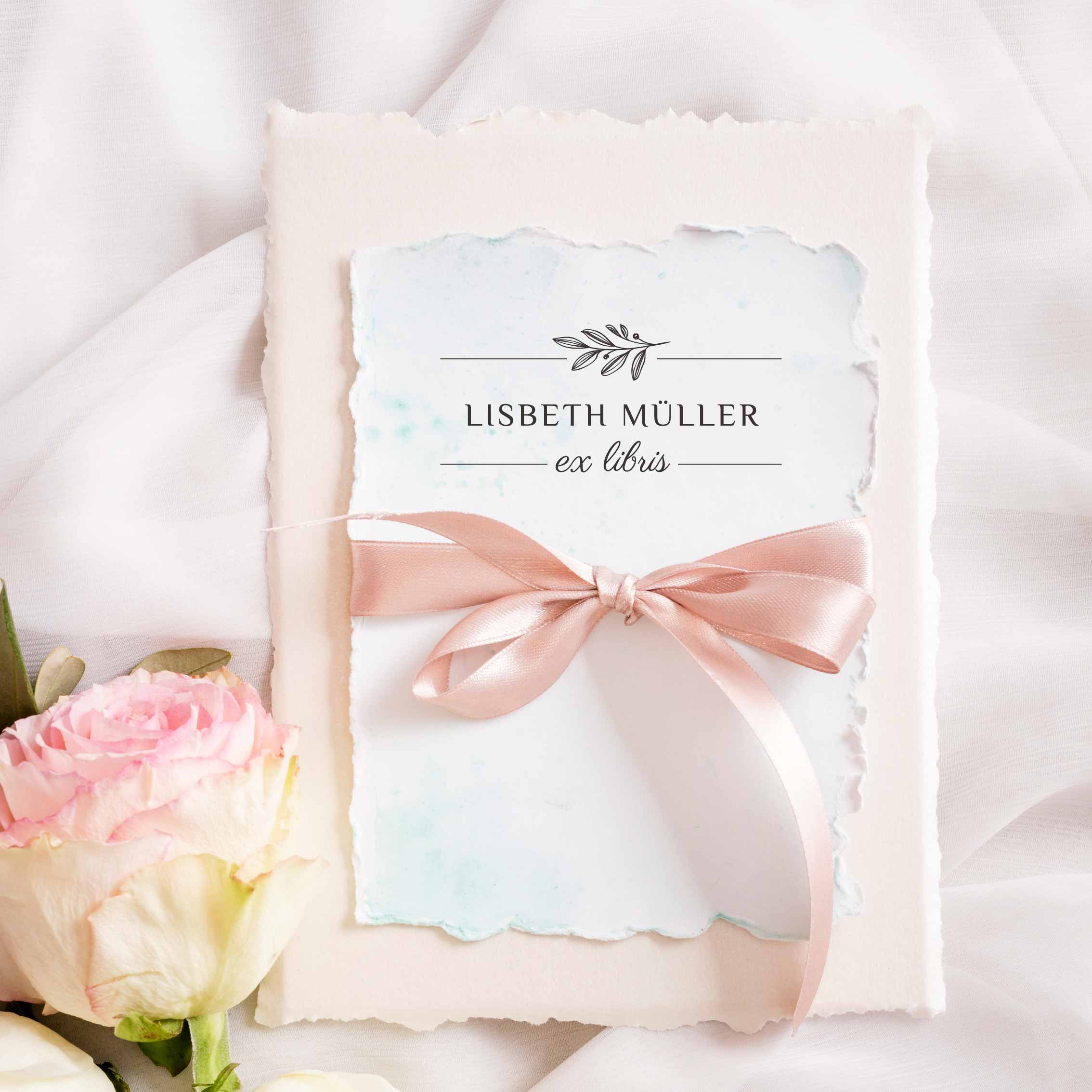 Eleganter Ex Libris Stempel | mit Zweig und deinem Wunschnamen