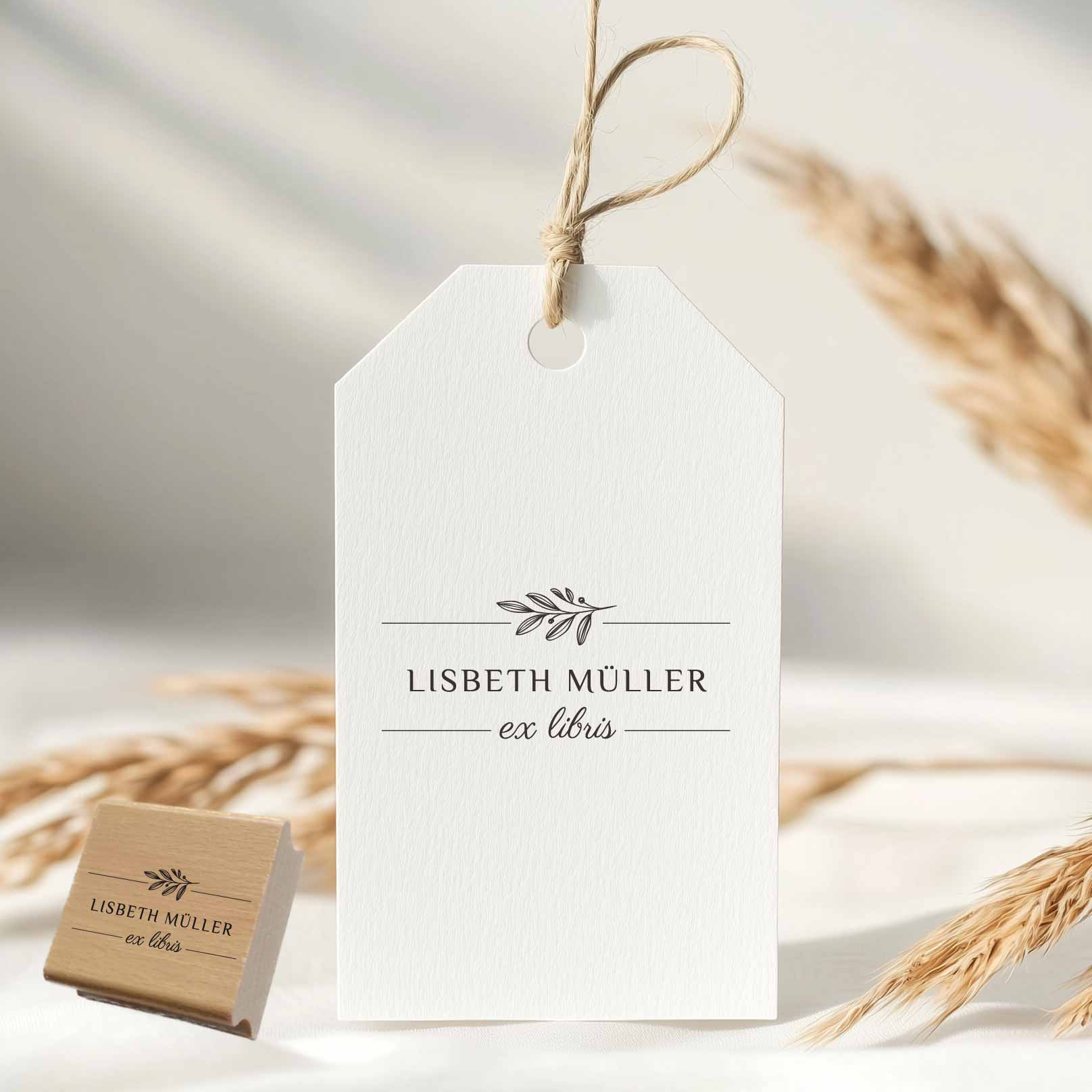 Eleganter Ex Libris Stempel | mit Zweig und deinem Wunschnamen