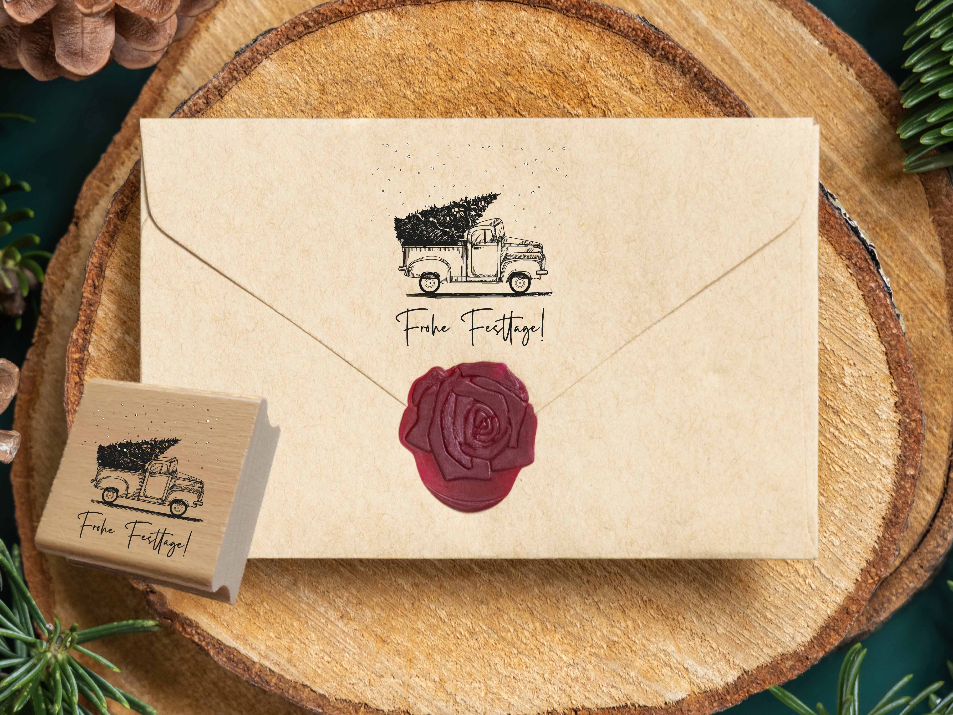 Weihnachtsstempel Truck "Frohe Festtage!" 
