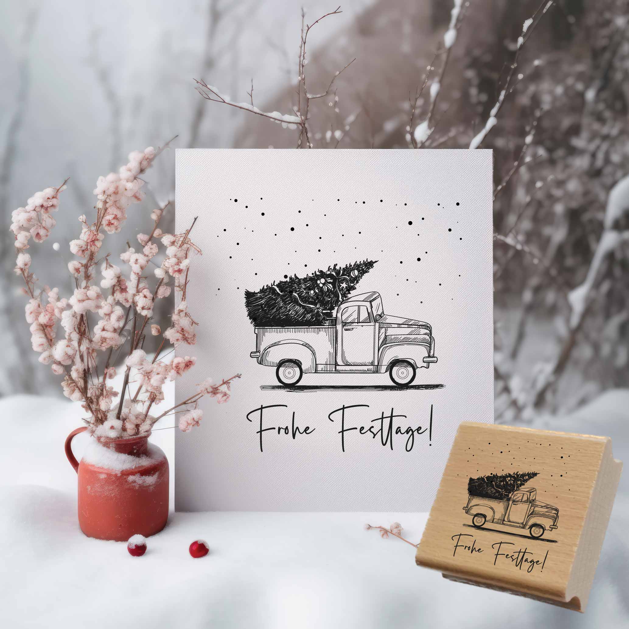 Weihnachtsstempel Truck "Frohe Festtage!" 