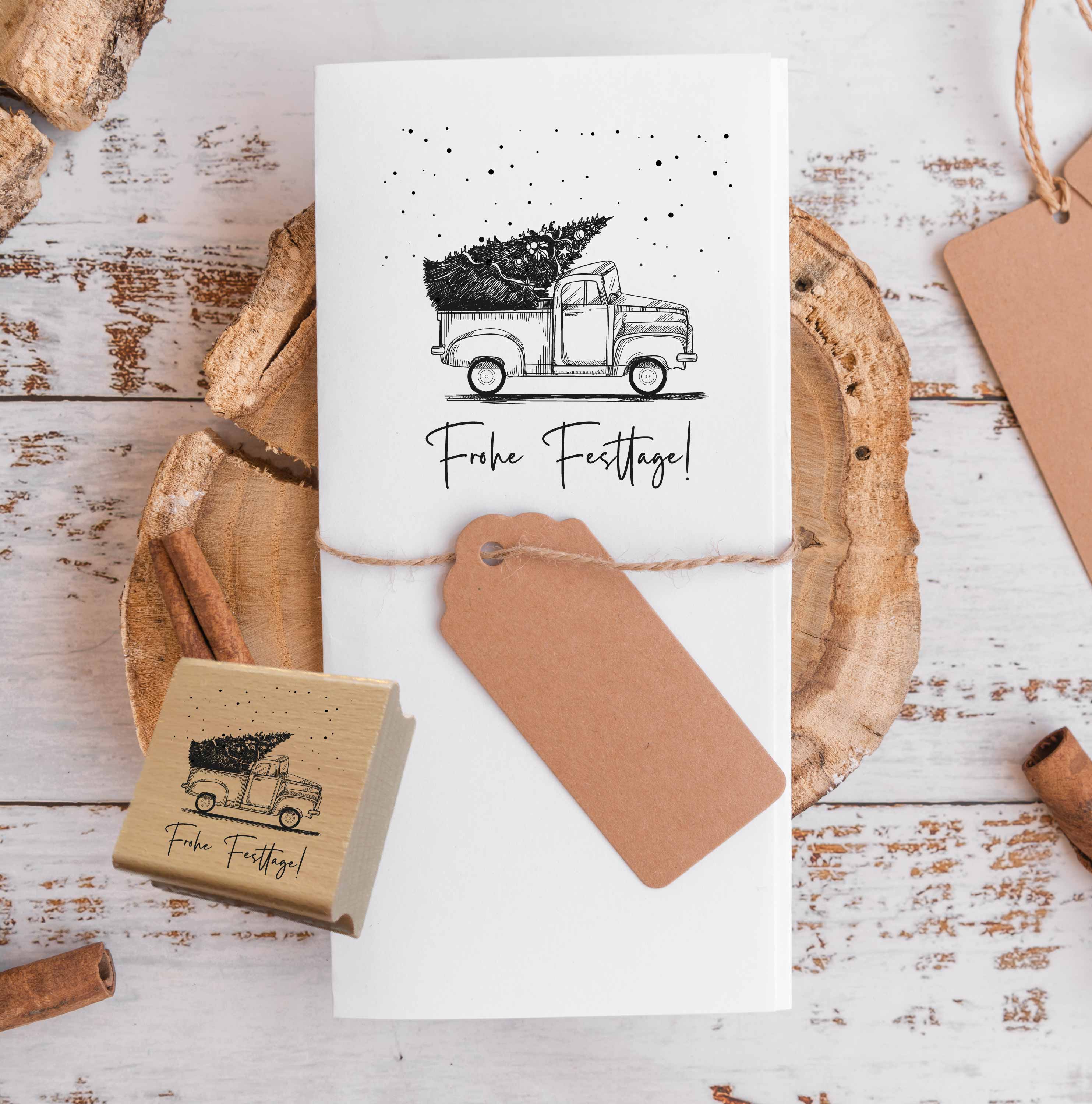 Weihnachtsstempel Truck "Frohe Festtage!" 