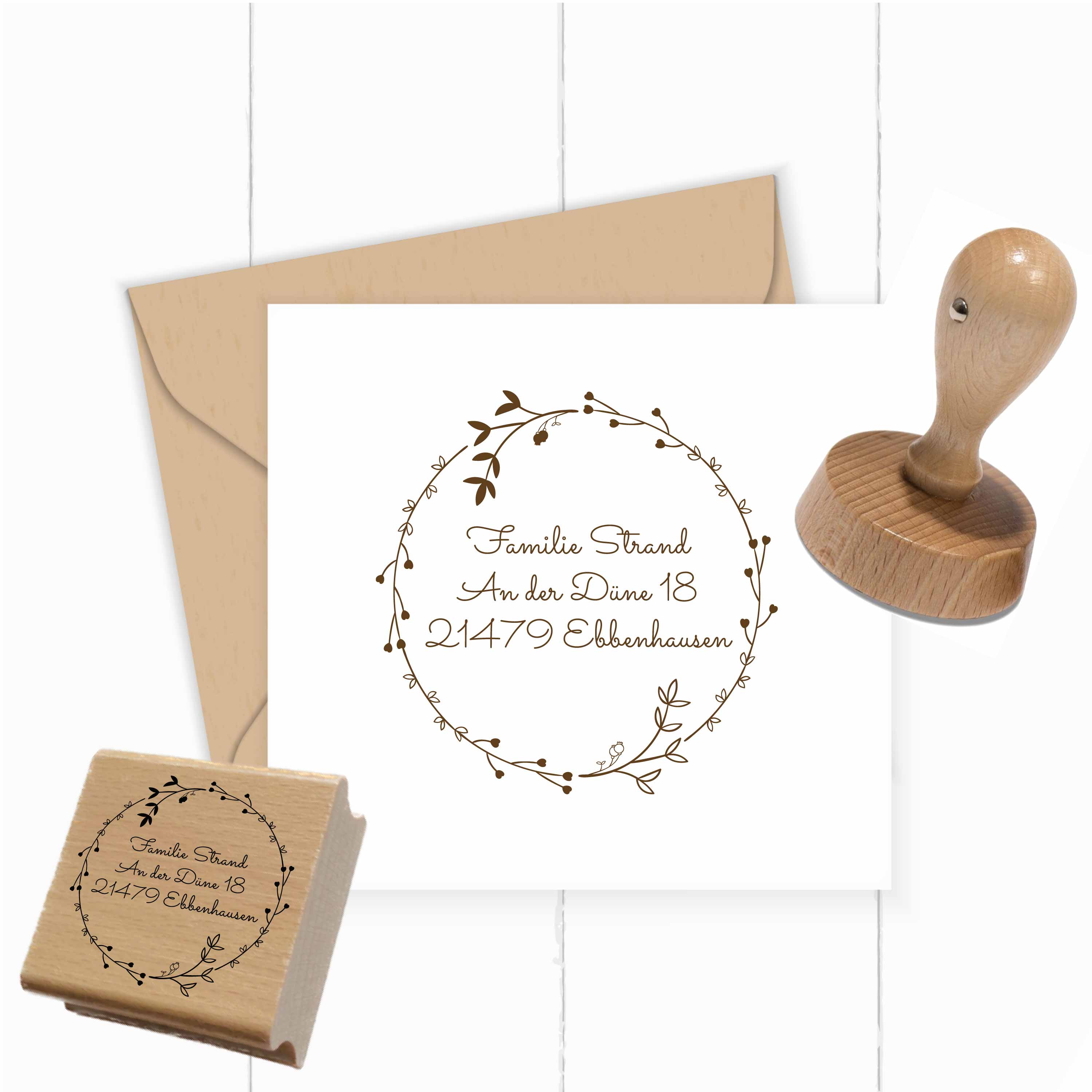 Personalisierter Adresstempel "Hagebutten-Herzchen" | 4–10 cm