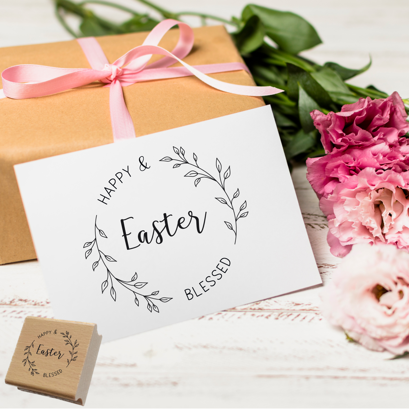 Oster-STEMPEL "Happy & blessed Easter"