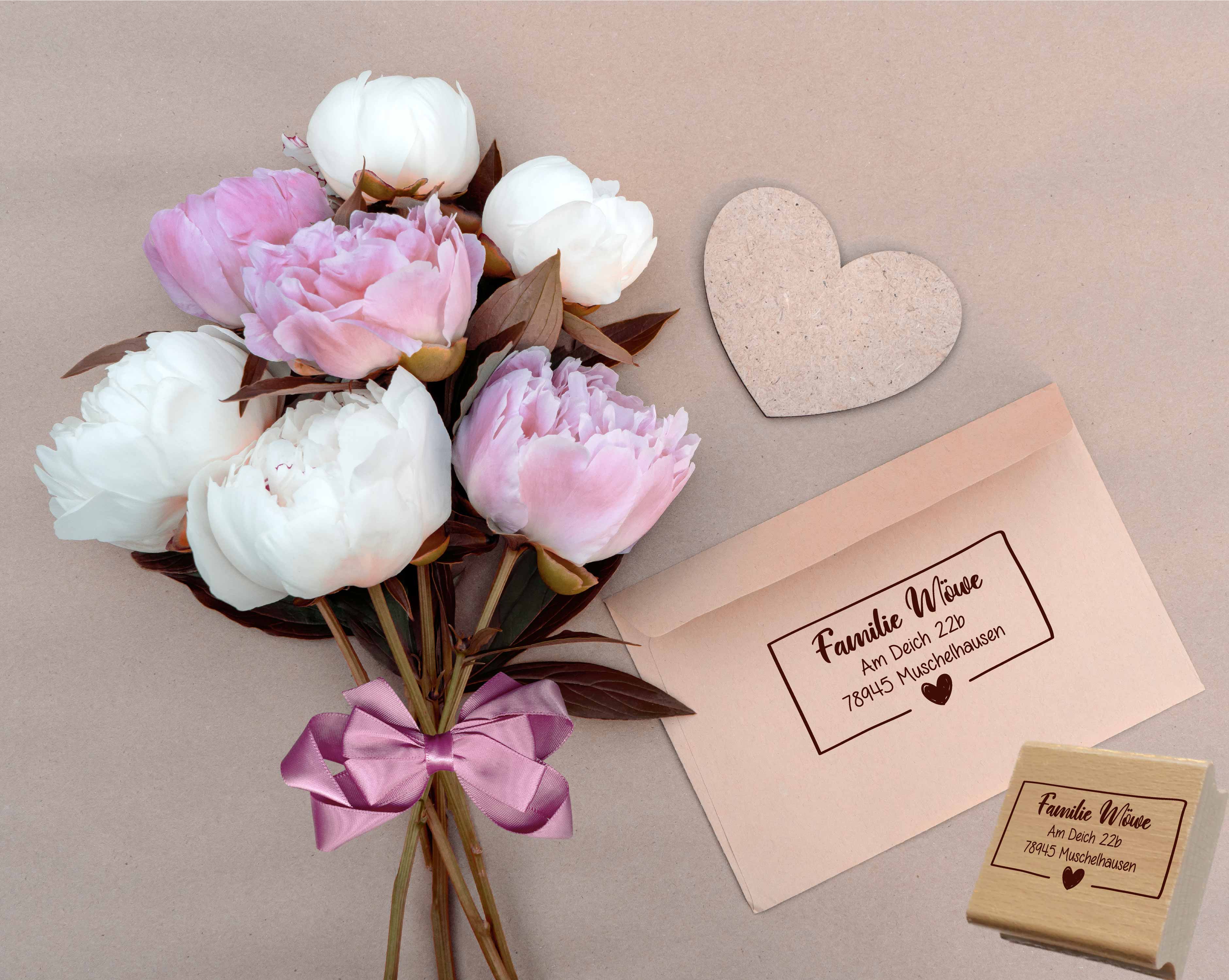 Personalisierter Adresstempel "Heart" | 58 x 22 mm