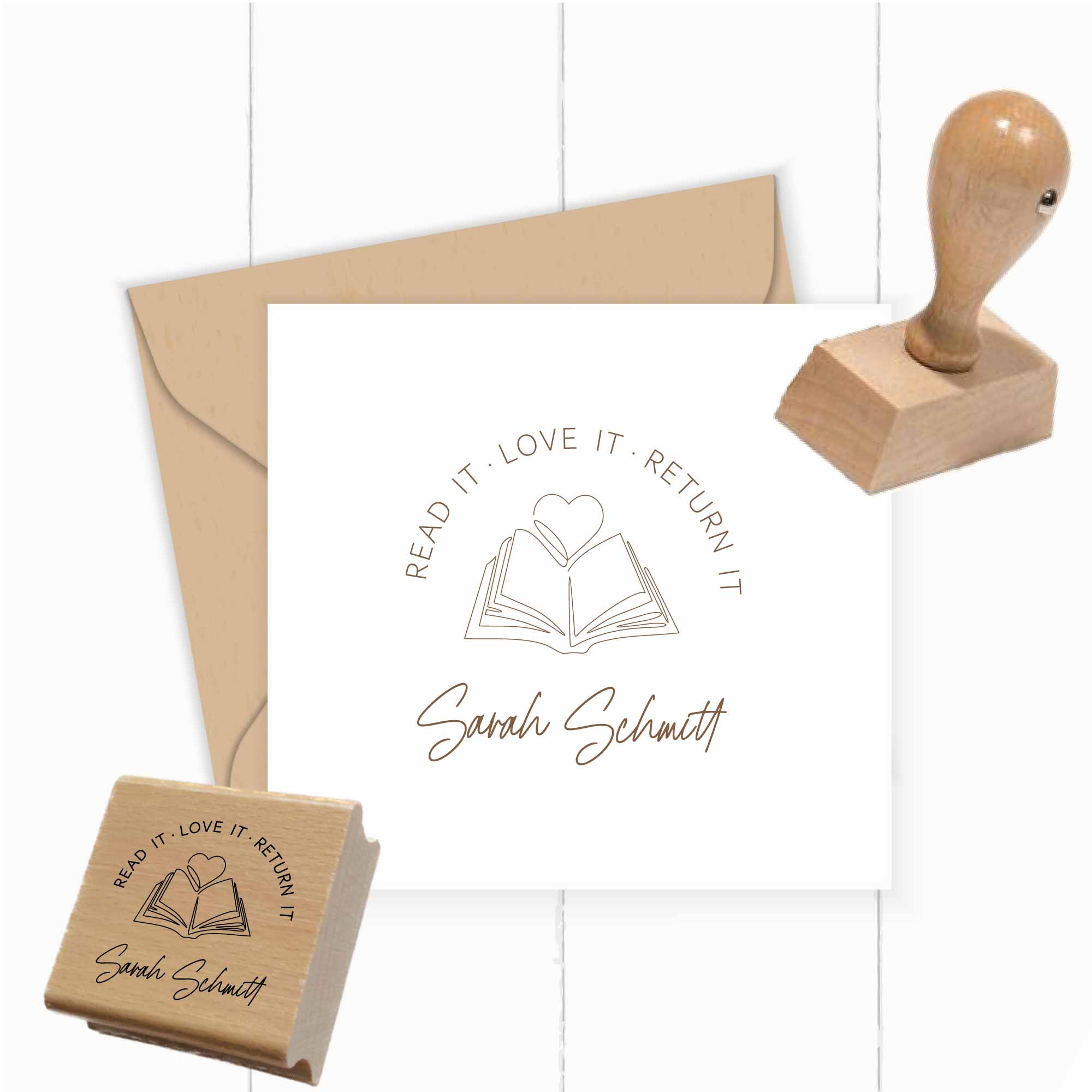 Ex Libris Stempel | Buch mit Herz im minimalistischen Strichstil