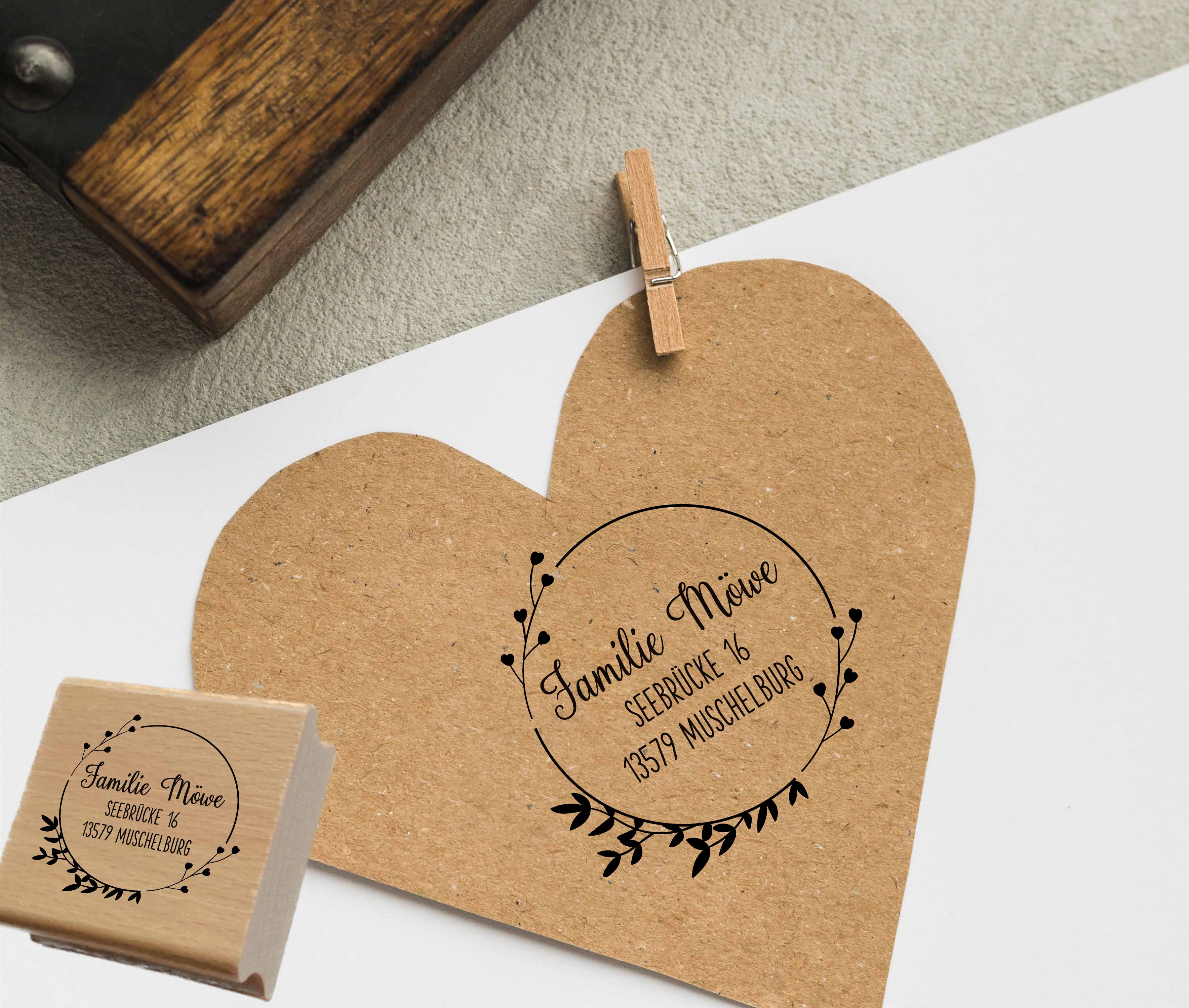 Personalisierter Adresstempel "Herzchenzweige" | 4–10 cm 