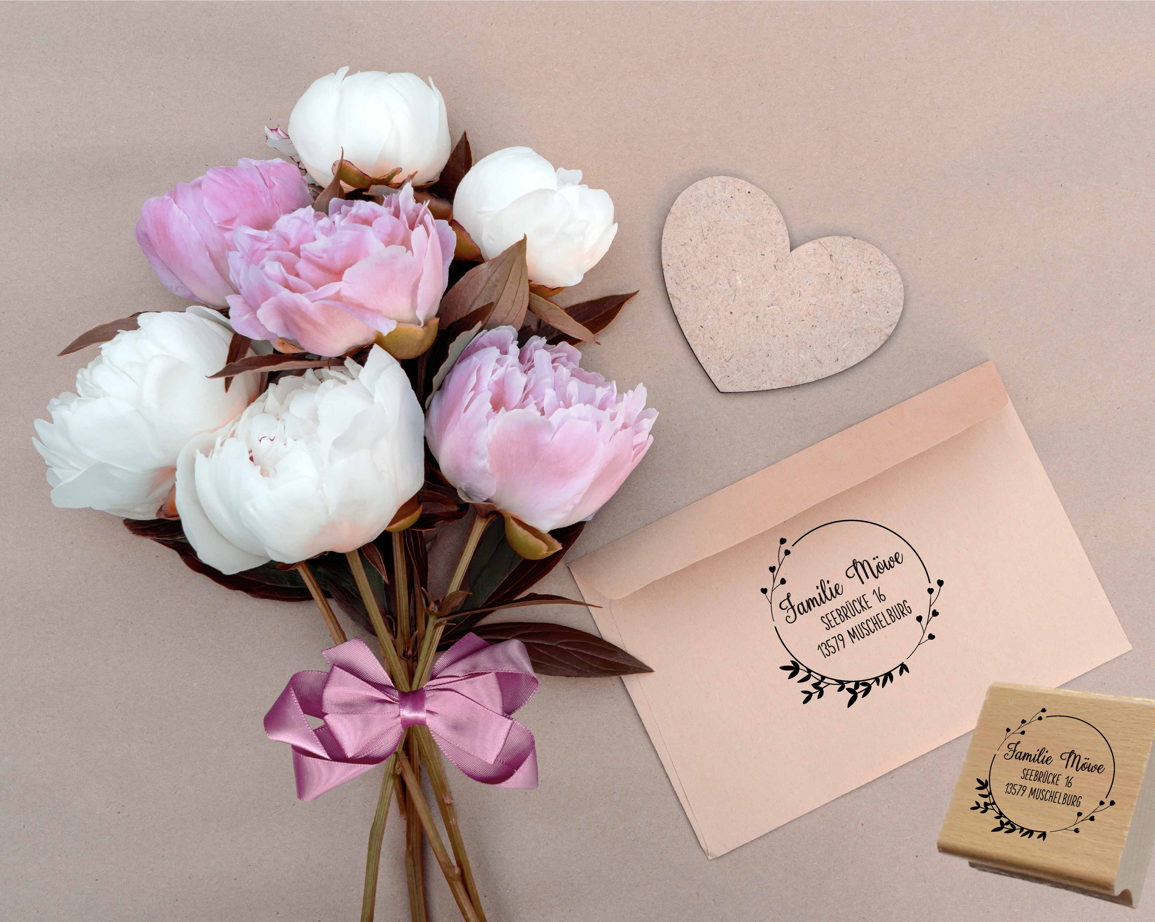 Personalisierter Adresstempel "Herzchenzweige" | 4–10 cm 