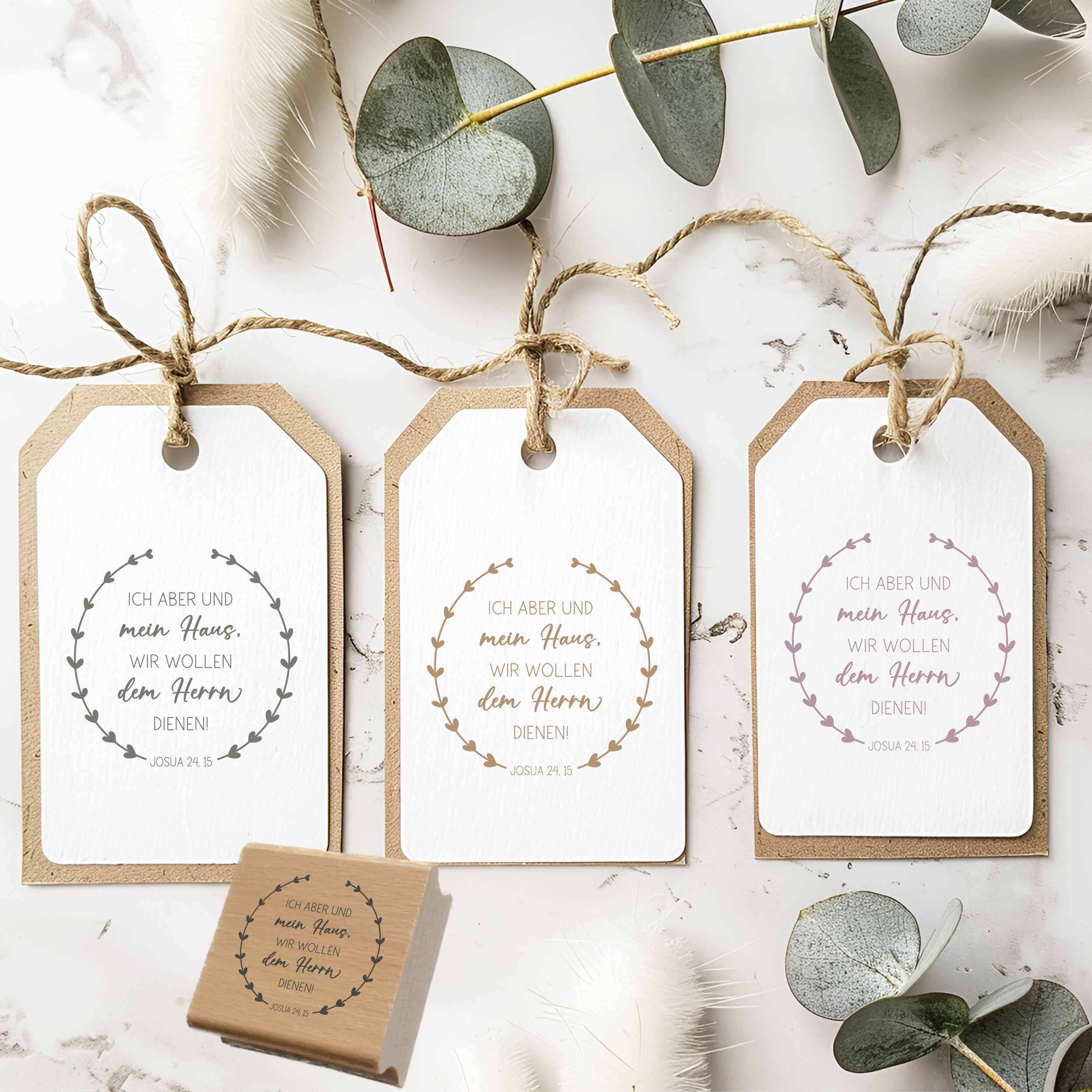 Bibelvers Stempel „Ich aber und mein Haus, wir wollen dem Herrn dienen!“ Josua 24,15 | Kranz