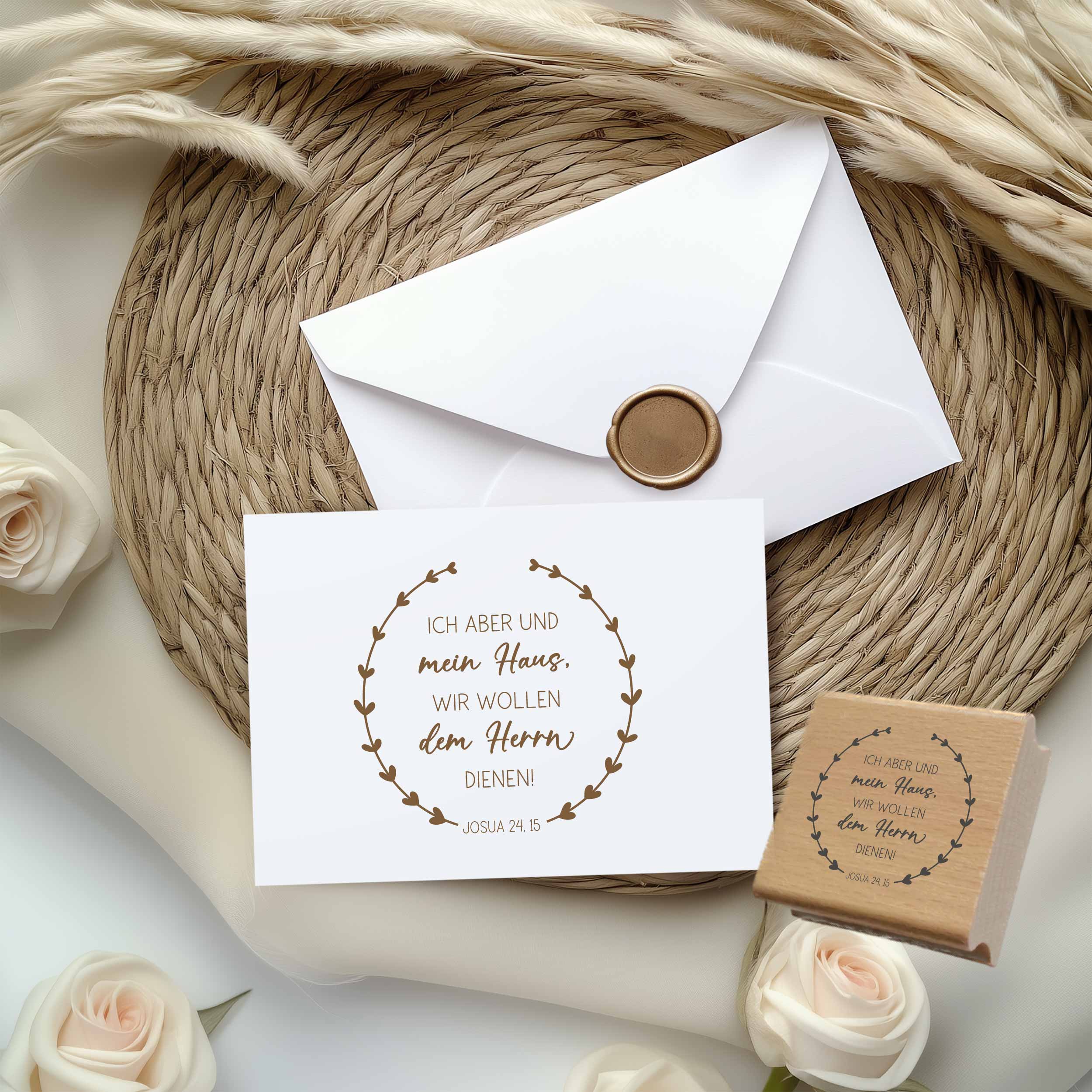 Bibelvers Stempel „Ich aber und mein Haus, wir wollen dem Herrn dienen!“ Josua 24,15 | Kranz