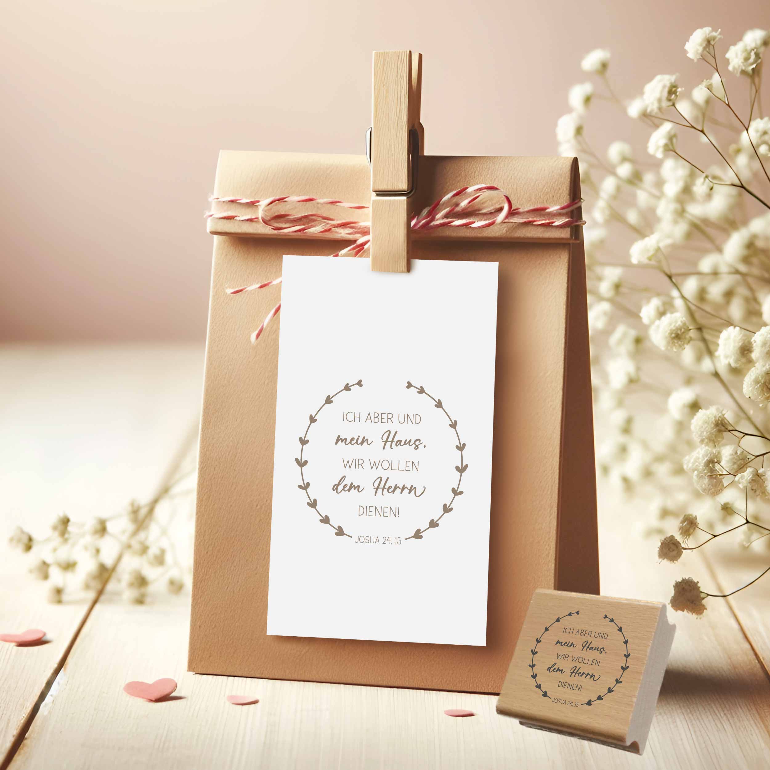 Bibelvers Stempel „Ich aber und mein Haus, wir wollen dem Herrn dienen!“ Josua 24,15 | Kranz
