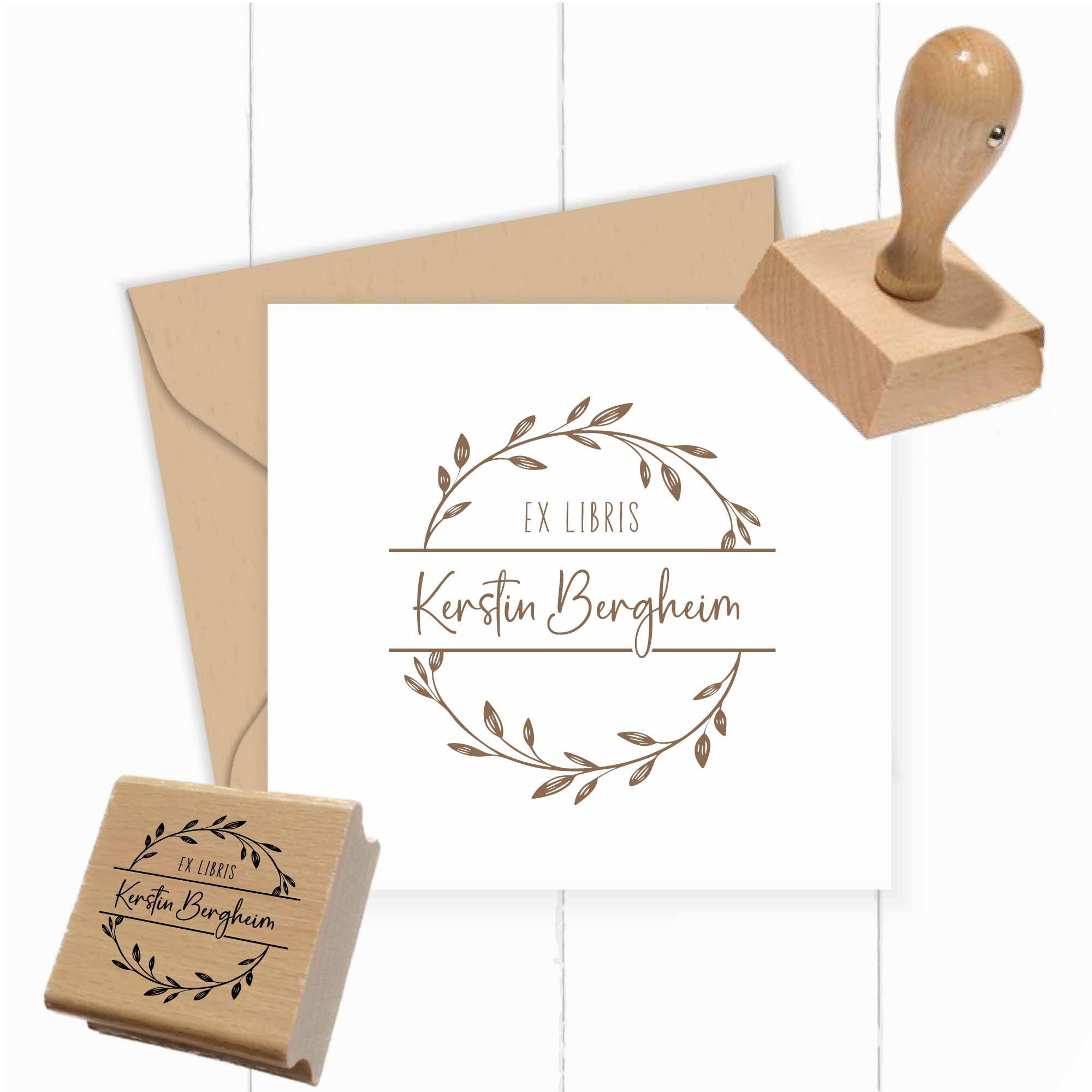 Bücherstempel | Blätterkranz – personalisierbar mit Name