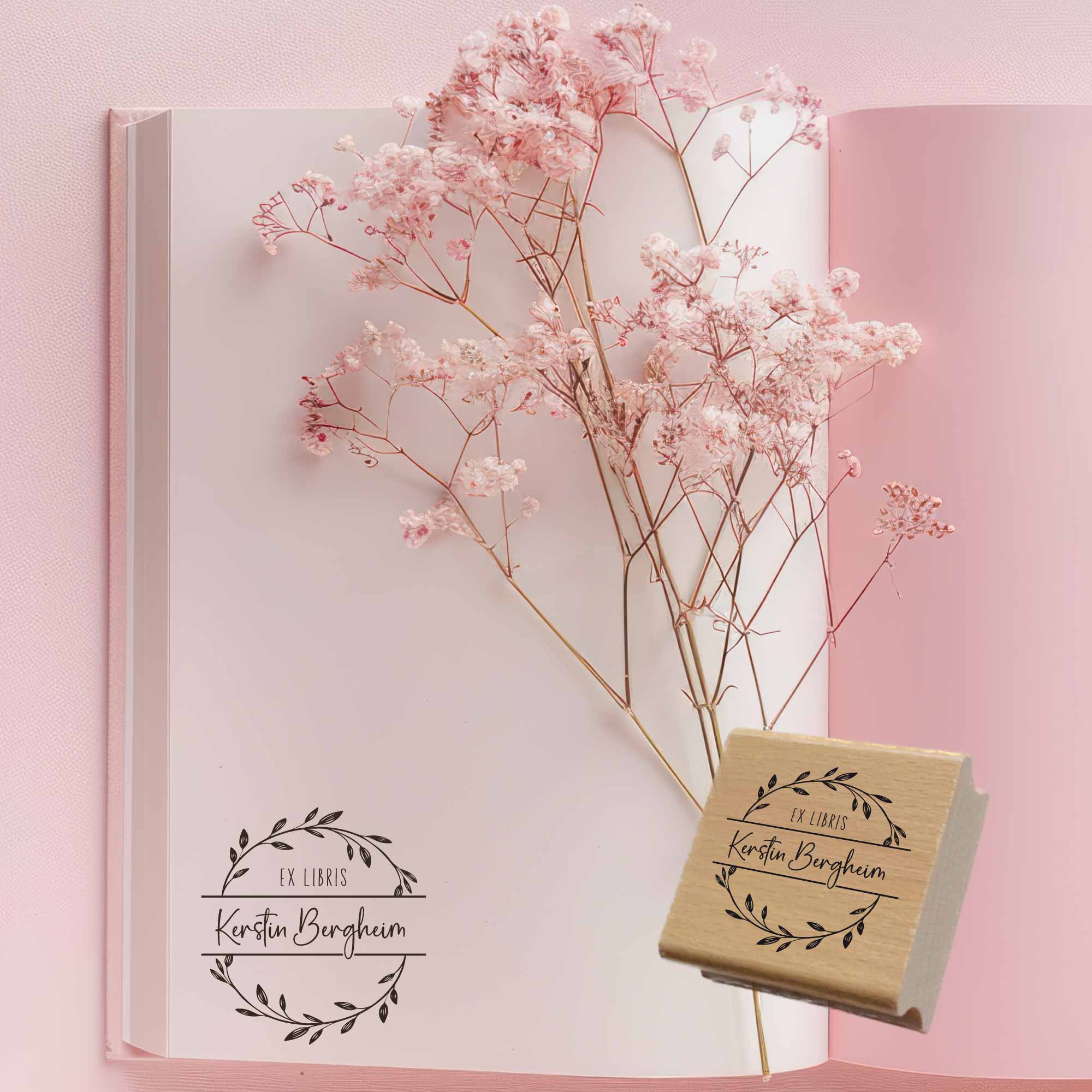 Bücherstempel | Blätterkranz – personalisierbar mit Name