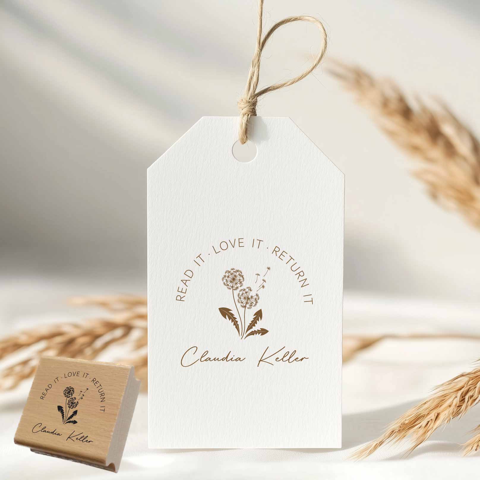 Bücherstempel mit Pusteblume Read it. Love it. Return it. 
