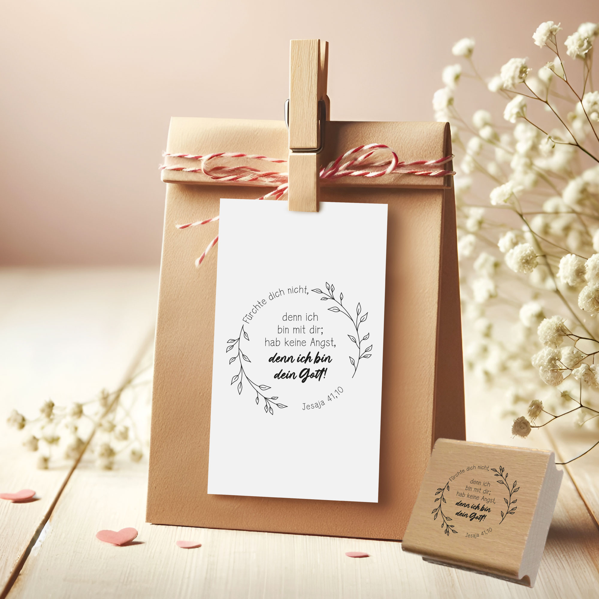 Stempel Jahreslosung 2027 "Fürchte dich nicht, denn ich bin mit dir" Jesaja 41,10 | Kranz