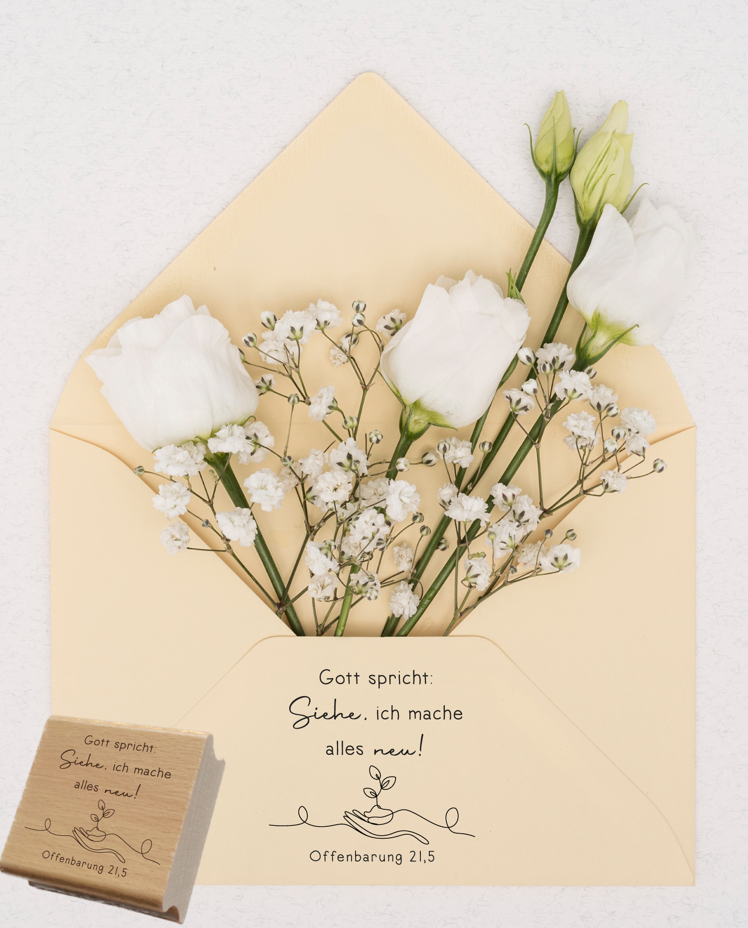 Stempel Jahreslosung 2026 "Gott spricht: Siehe, ich mache alles neu!" Pflanze