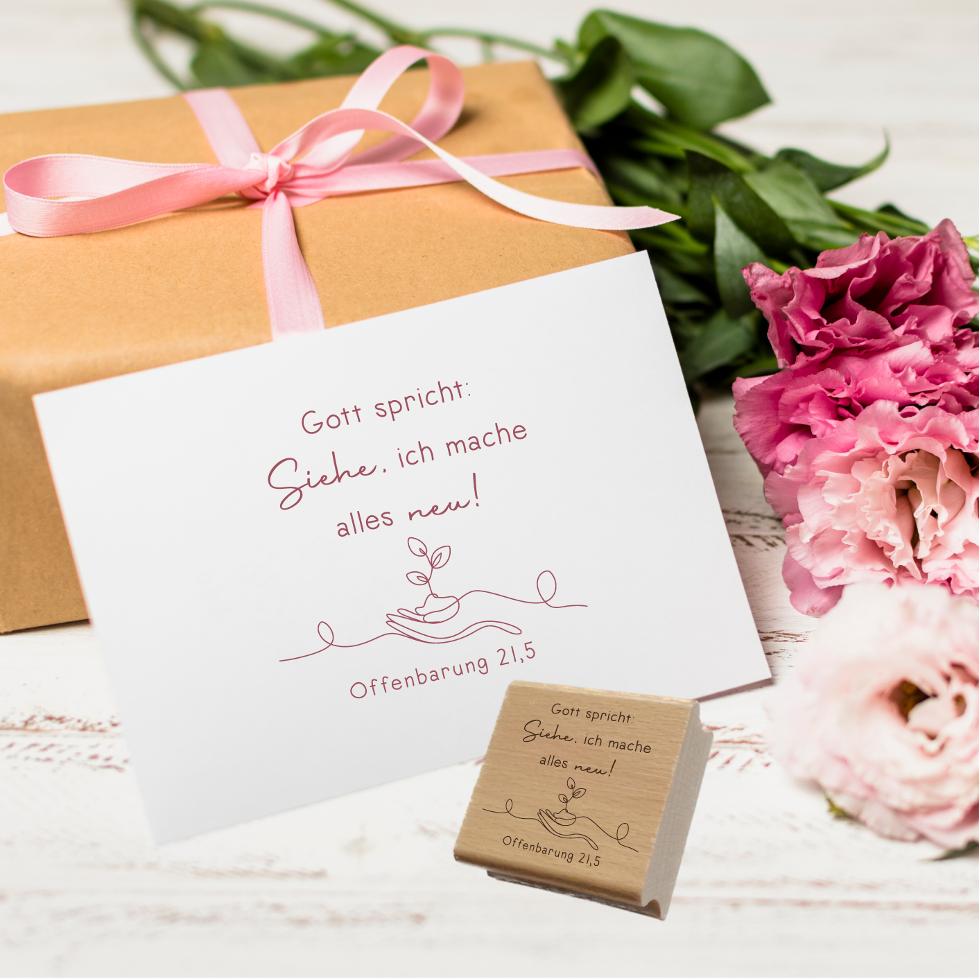 Stempel Jahreslosung 2026 "Gott spricht: Siehe, ich mache alles neu!" Pflanze