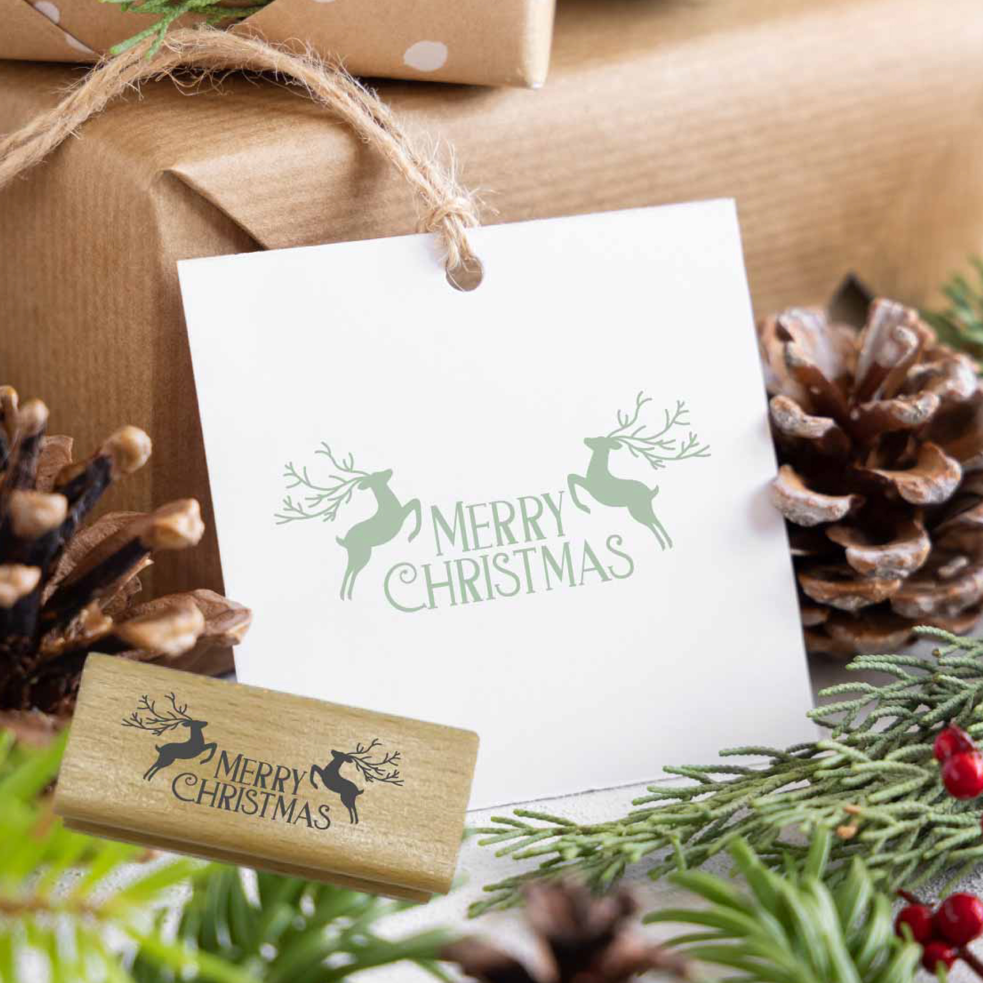 WInterstempel Merry Christmas Hirsche