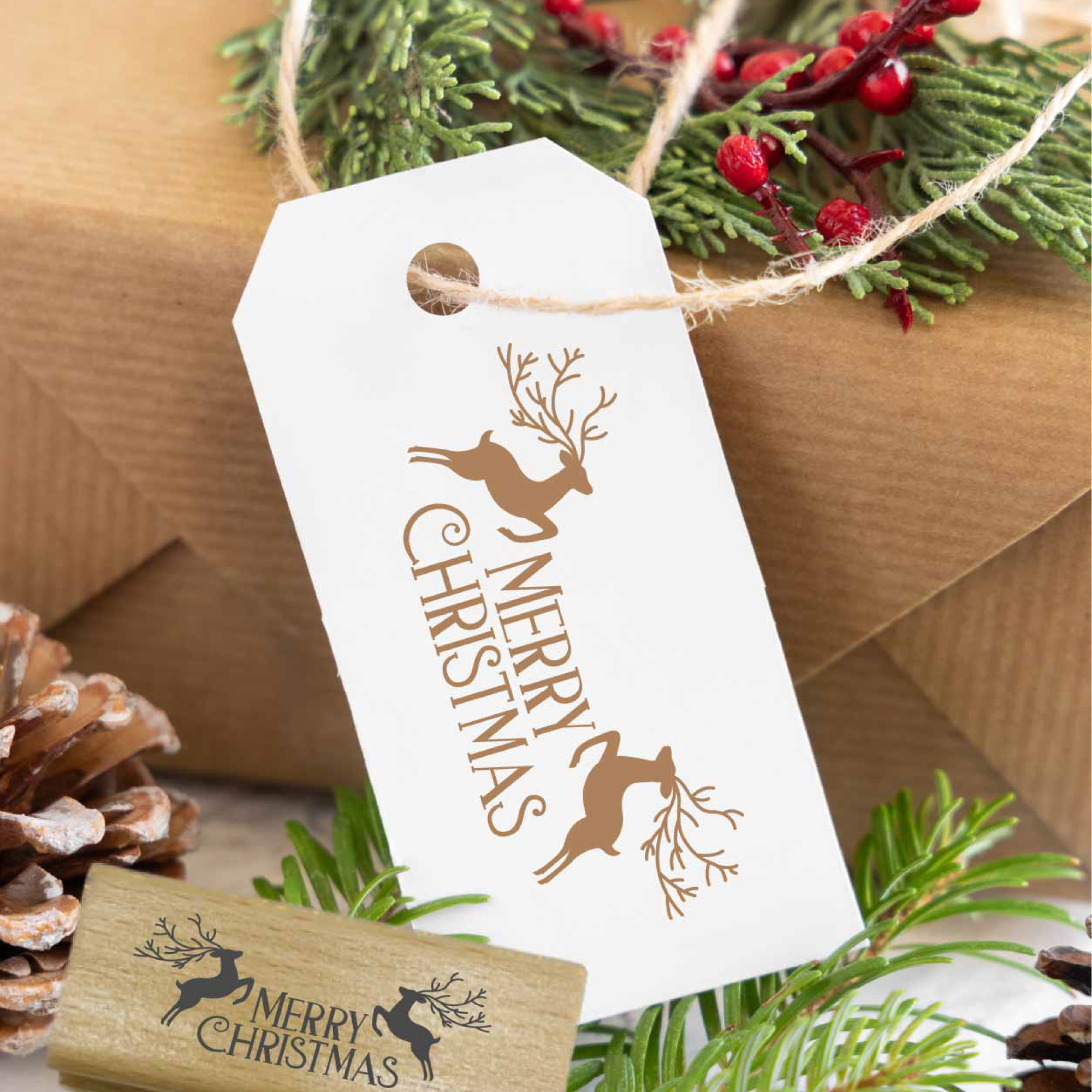WInterstempel Merry Christmas Hirsche