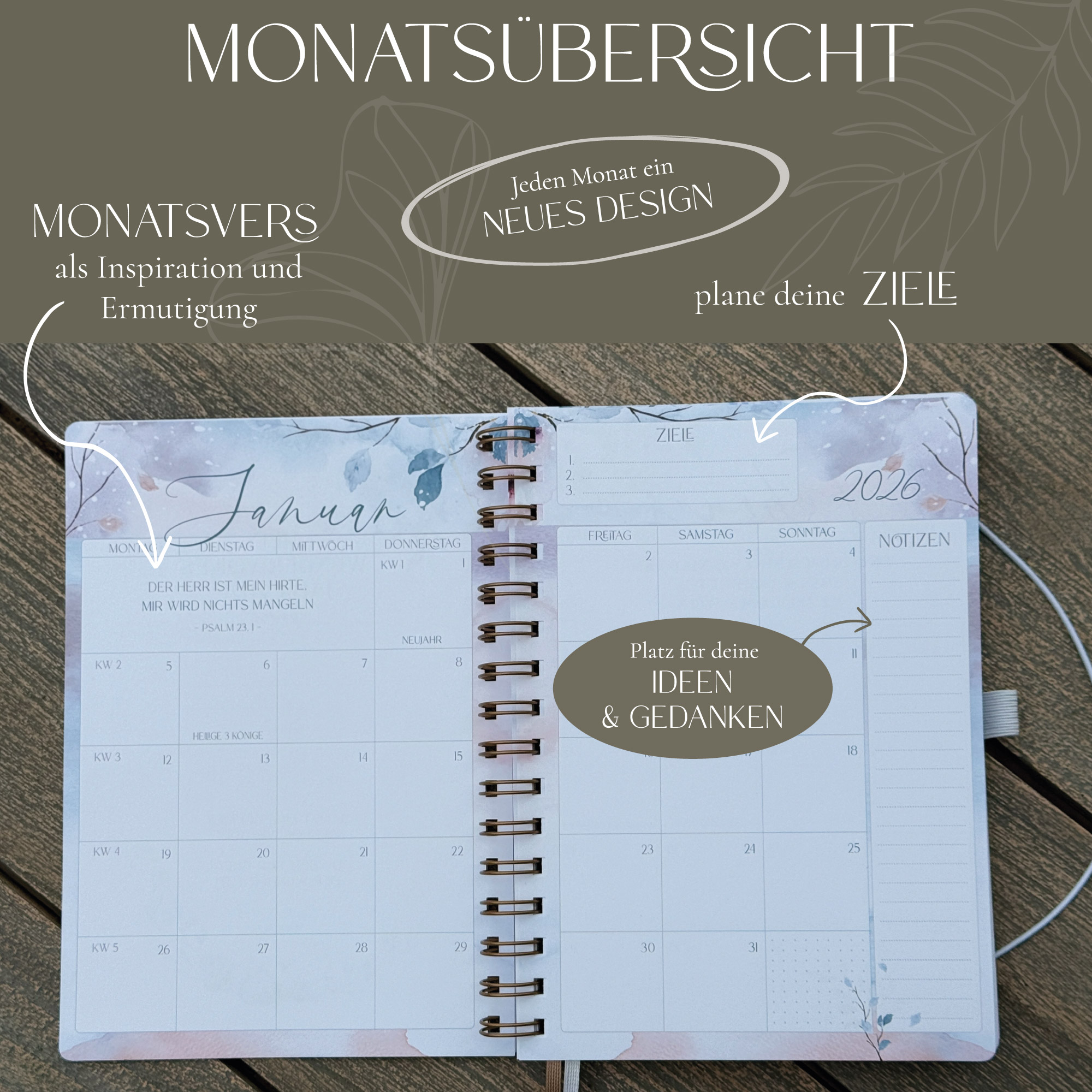 Jahresplaner "wundervoll leben" 2026 – plane dein Jahr mit Herz