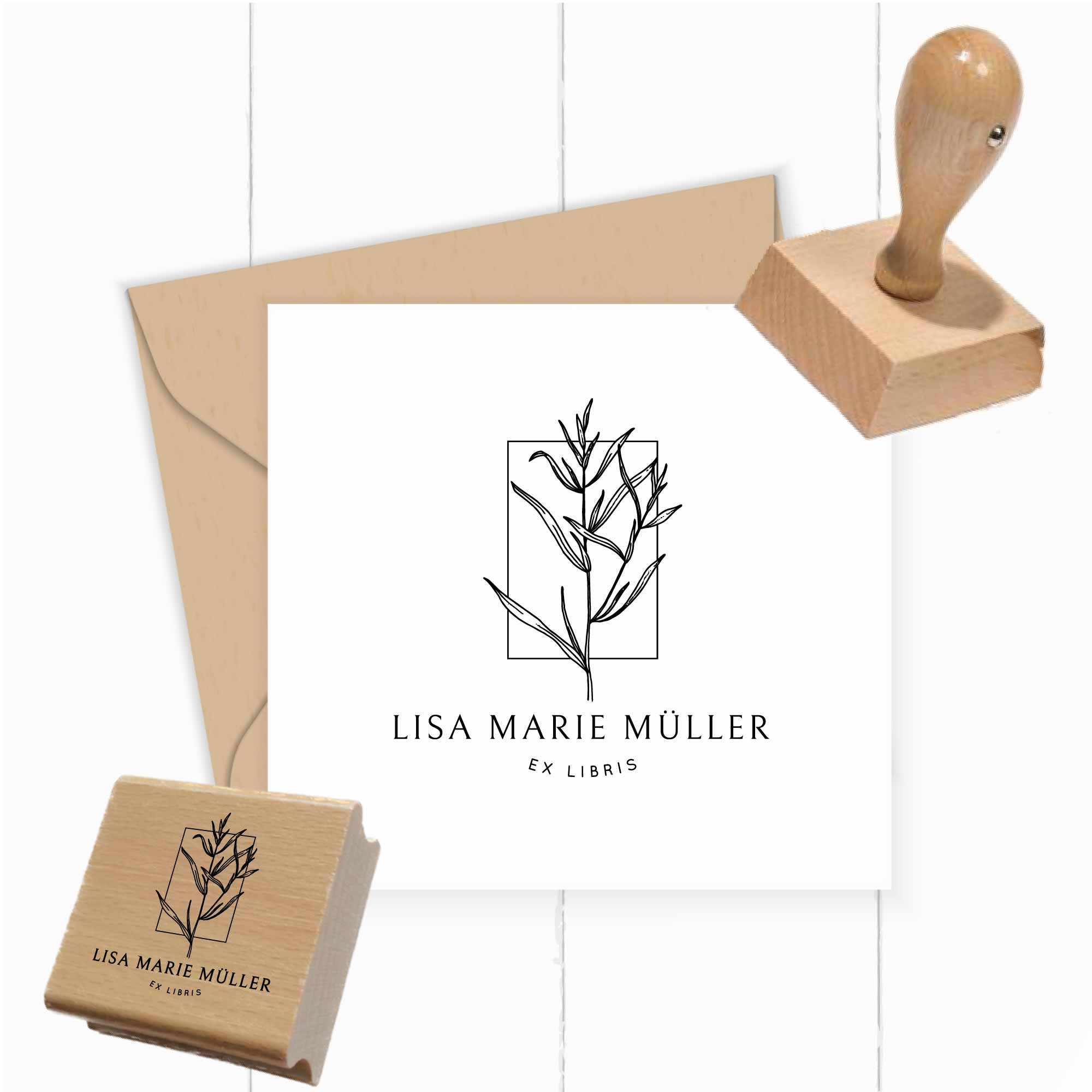 Ex Libris Stempel | minimalistischer Pflanzenzweig