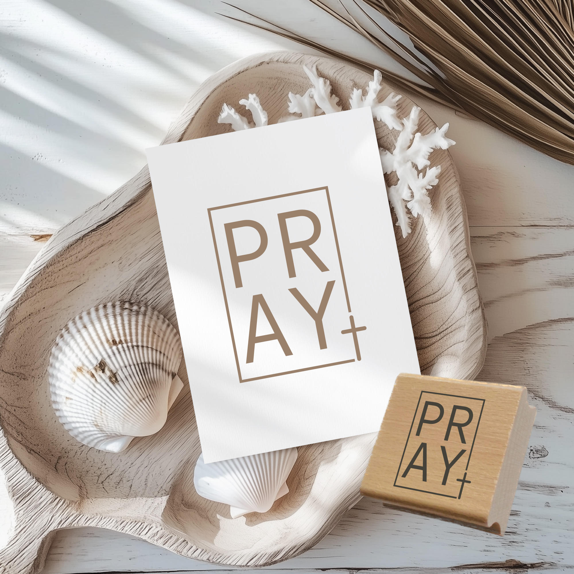 Segensstempel "Pray" – Stempel mit Kreuz | Englisch