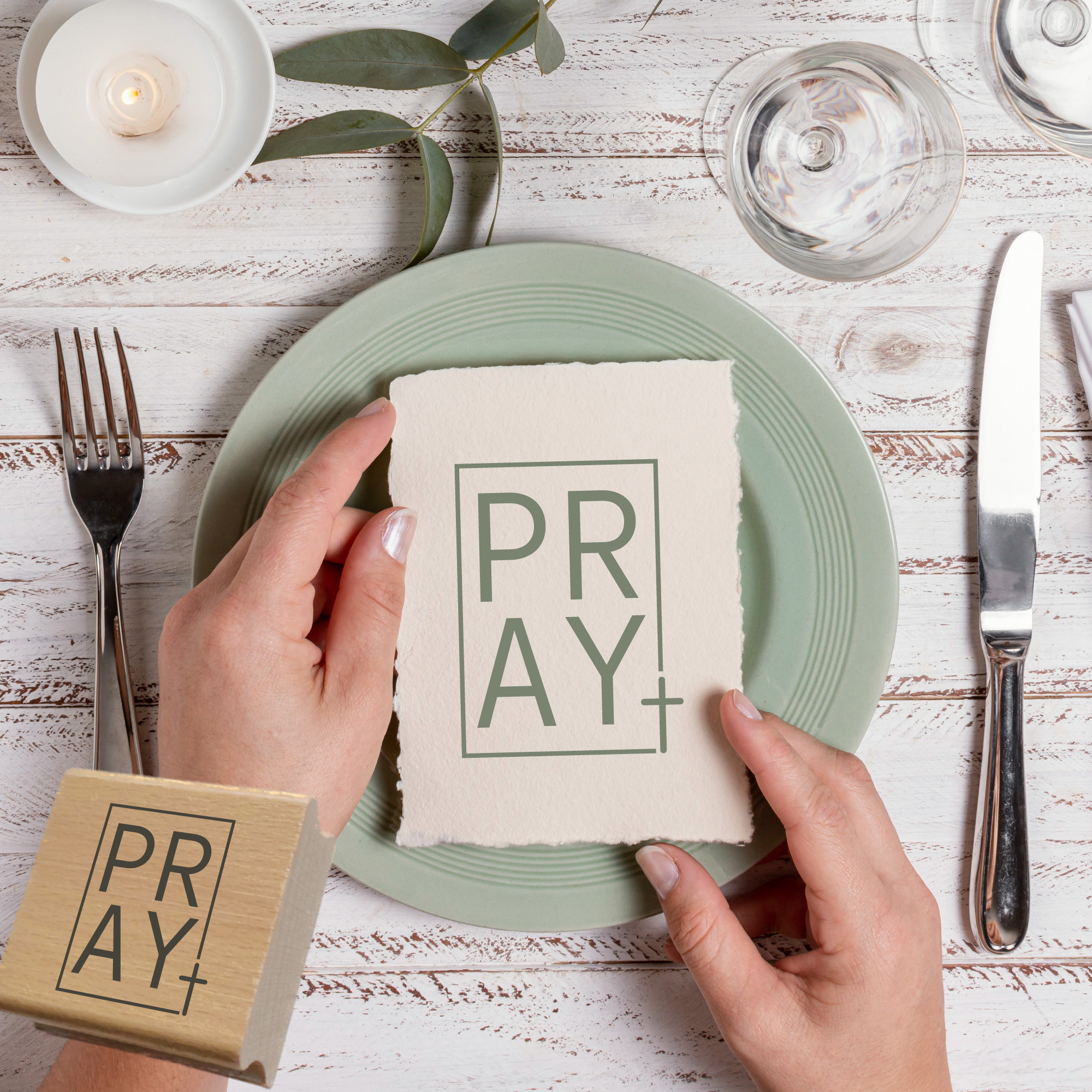 Segensstempel "Pray" – Stempel mit Kreuz | Englisch