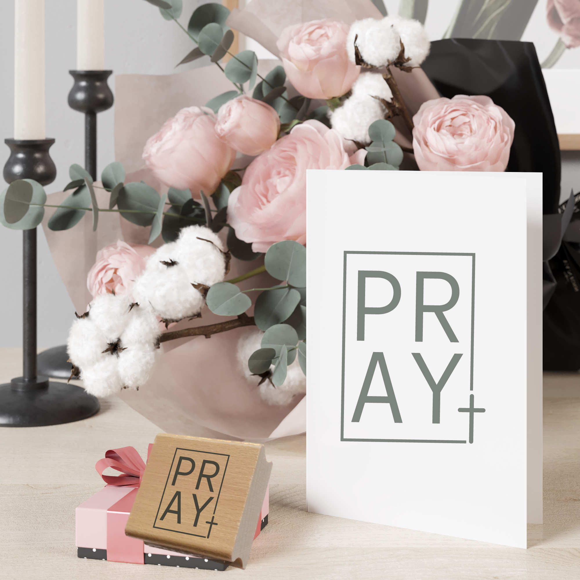 Segensstempel "Pray" – Stempel mit Kreuz | Englisch