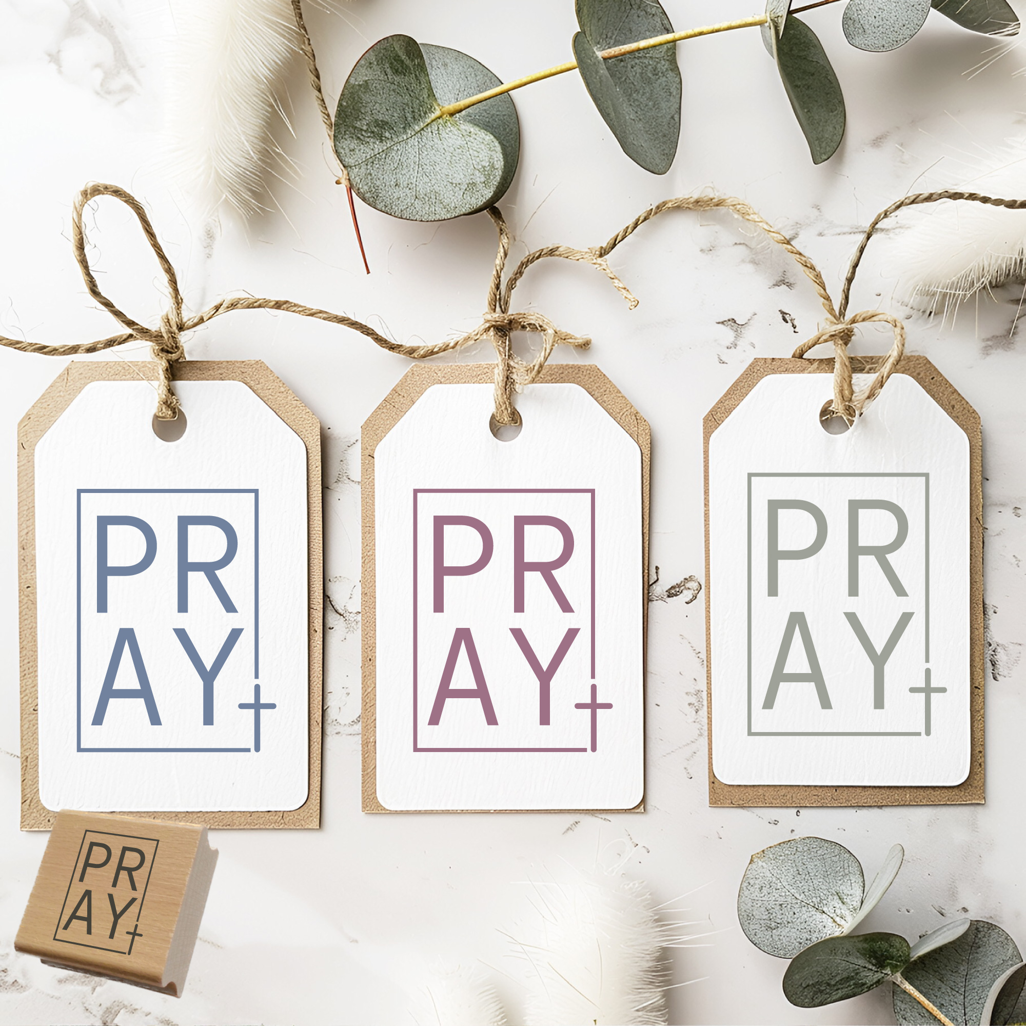 Segensstempel "Pray" – Stempel mit Kreuz | Englisch