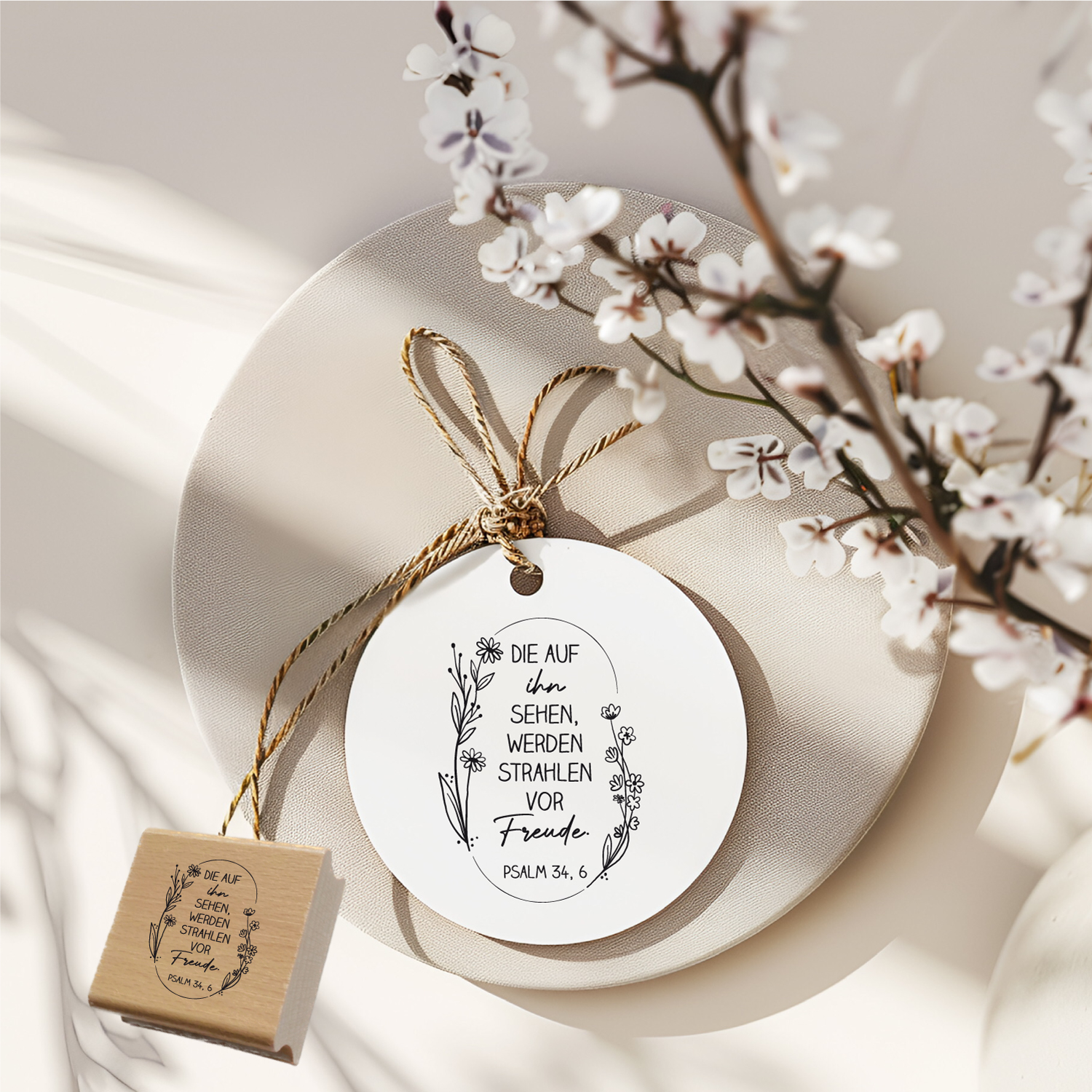 Bibelversstempel - Die auf den Herrn sehen werden strahlen vor Freude - Psalm 34,6