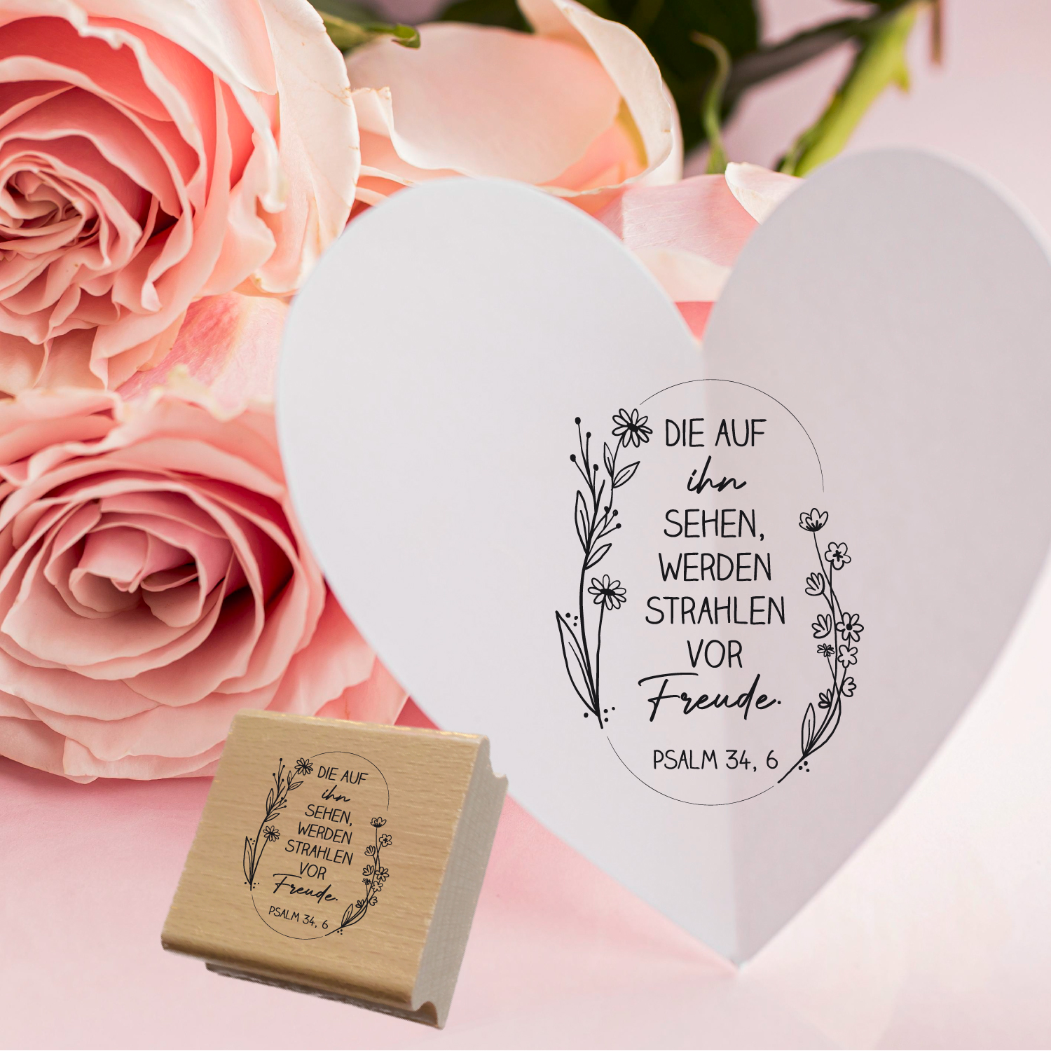 Bibelversstempel - Die auf den Herrn sehen werden strahlen vor Freude - Psalm 34,6