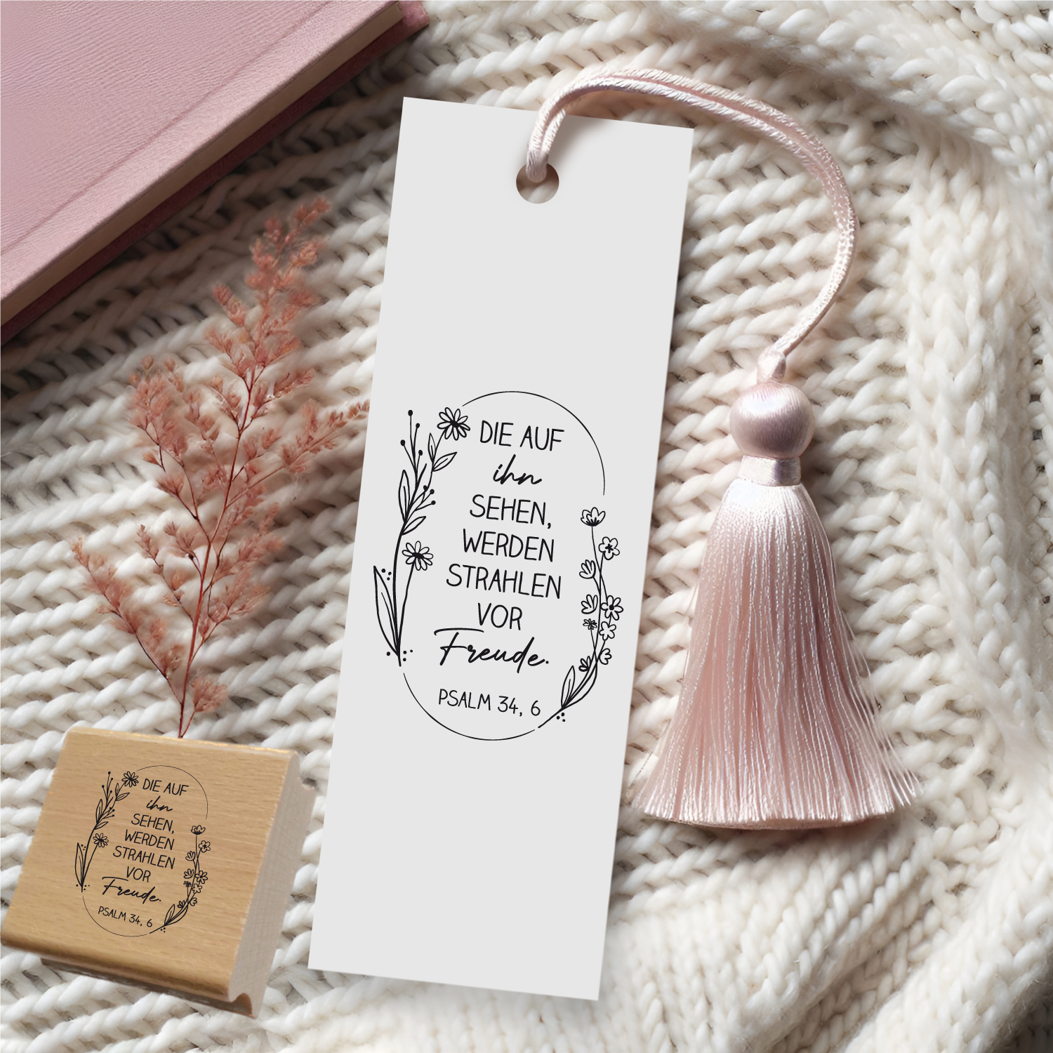 Bibelversstempel - Die auf den Herrn sehen werden strahlen vor Freude - Psalm 34,6