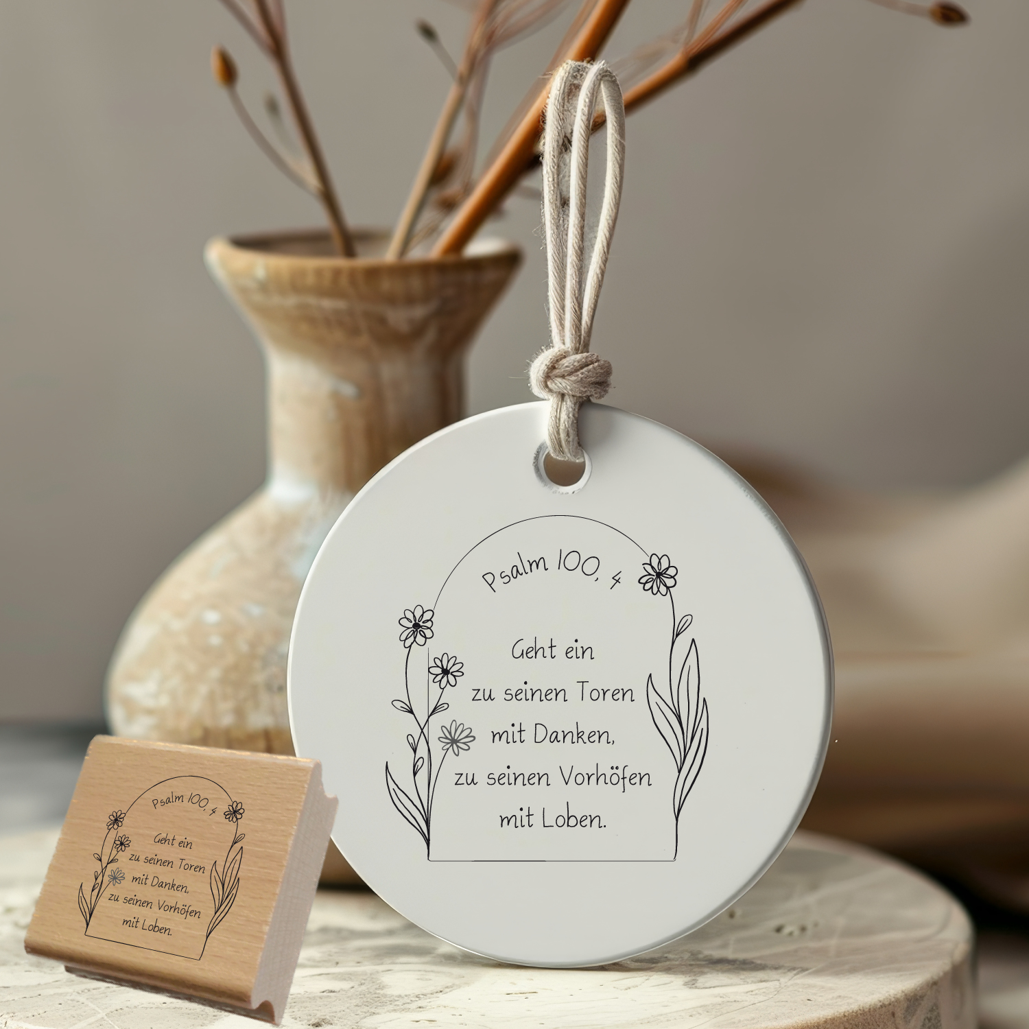 Bibelversstempel - Geht ein zu seinen Toren mit Danken - Psalm 100,4