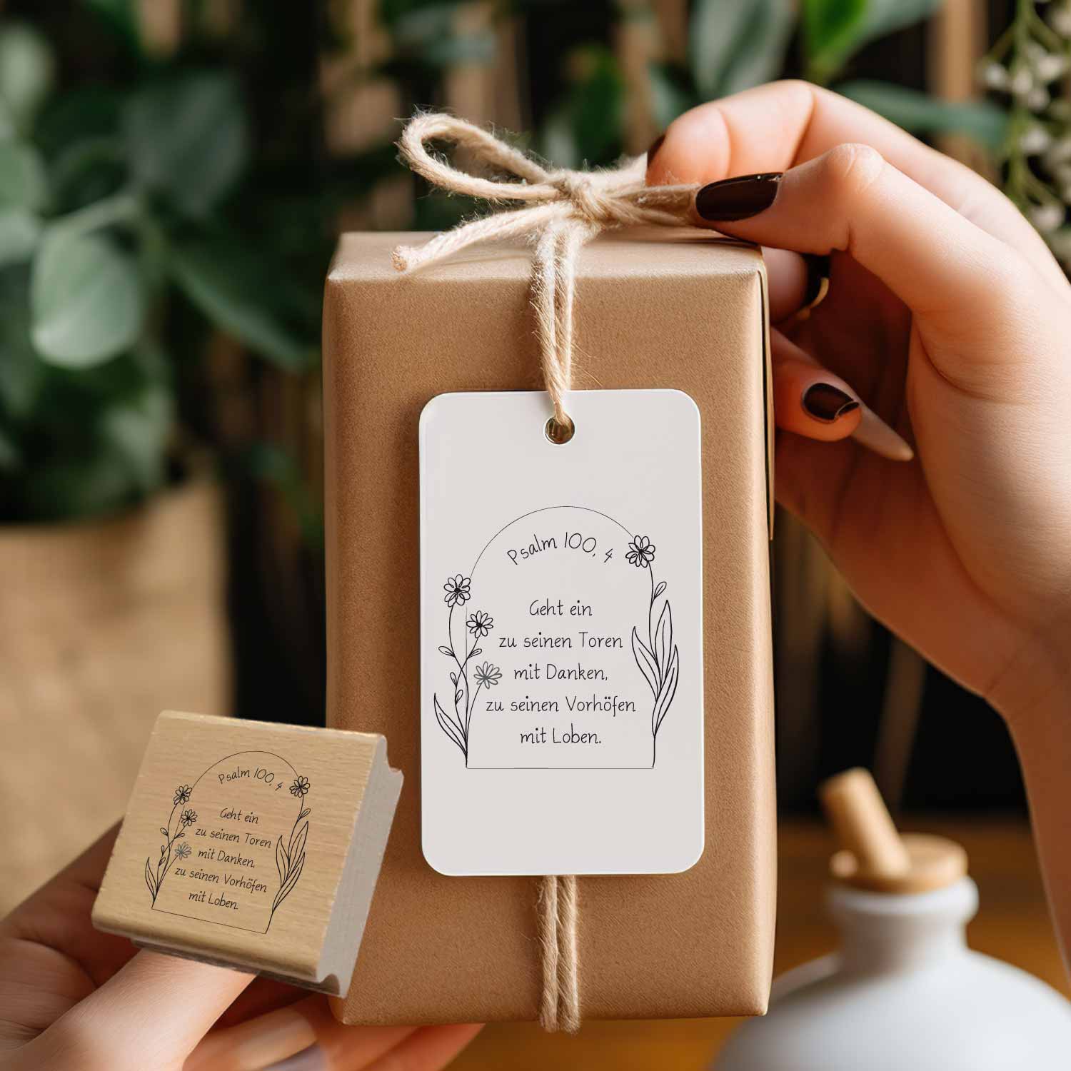 Bibelversstempel - Geht ein zu seinen Toren mit Danken - Psalm 100,4