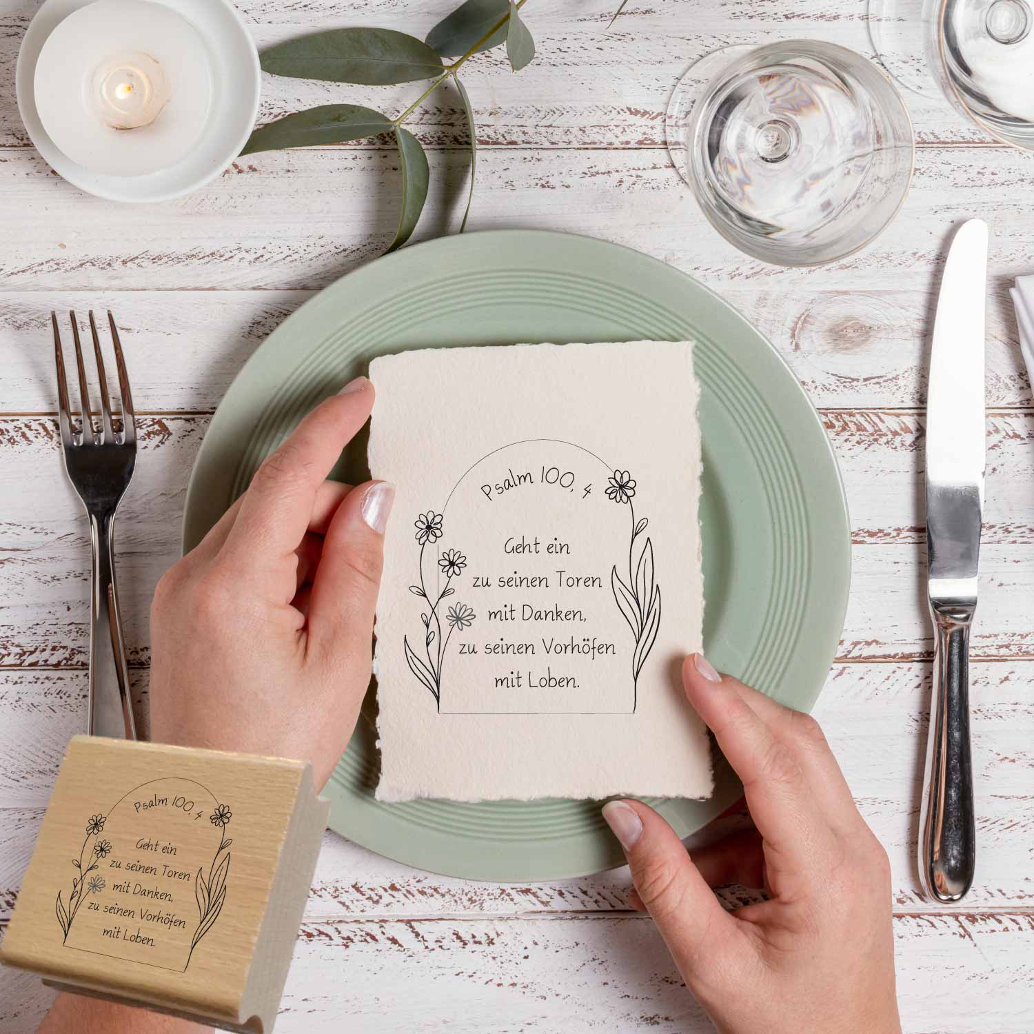 Bibelversstempel - Geht ein zu seinen Toren mit Danken - Psalm 100,4