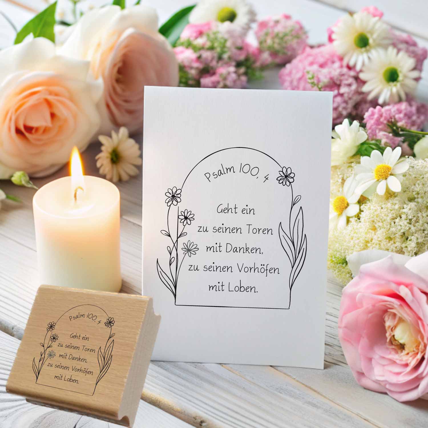 Bibelversstempel - Geht ein zu seinen Toren mit Danken - Psalm 100,4