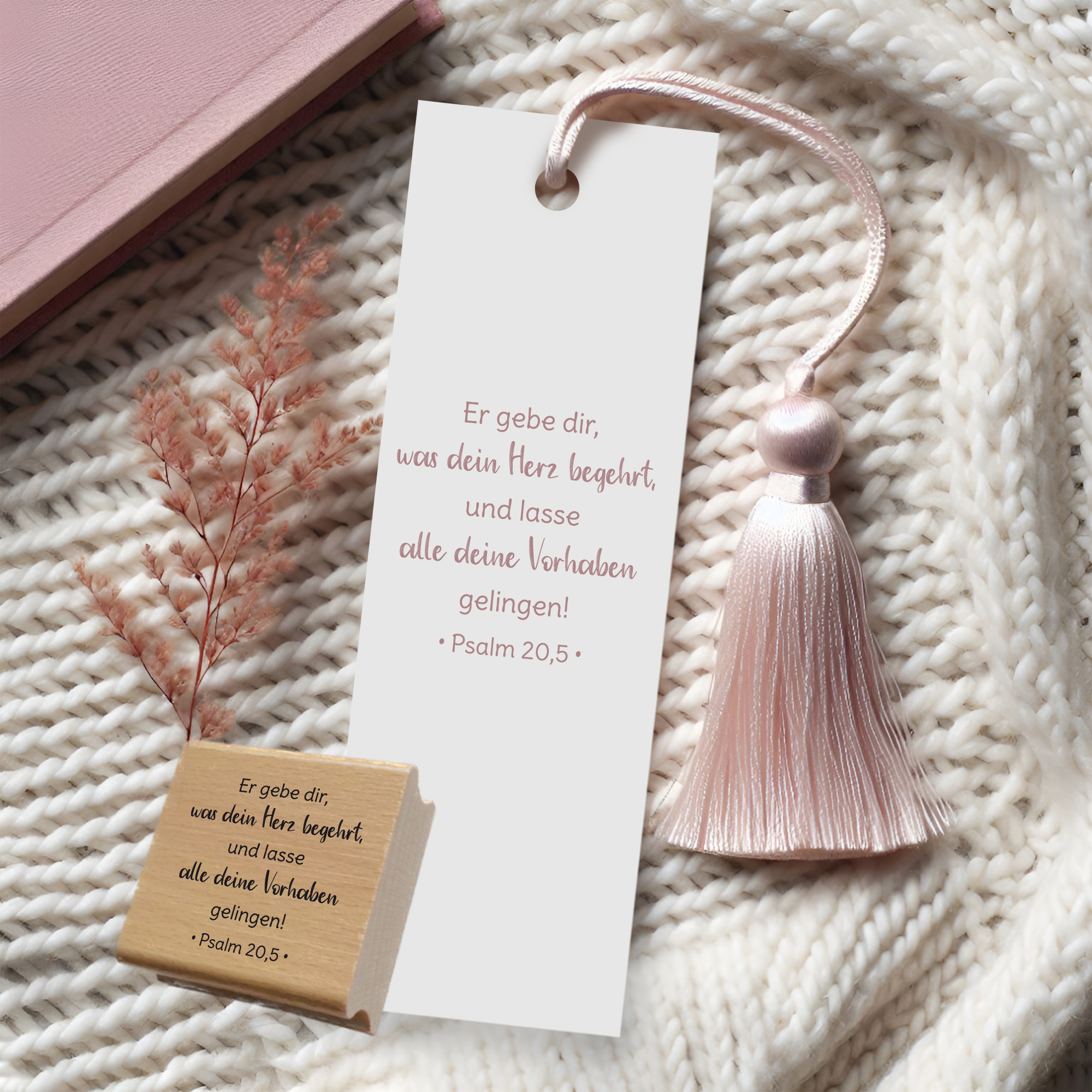 Bibelvers-Stempel Psalm 20,5 „Er gebe, was dein Herz begehrt“ | für Karten, Basteln & Geschenkideen