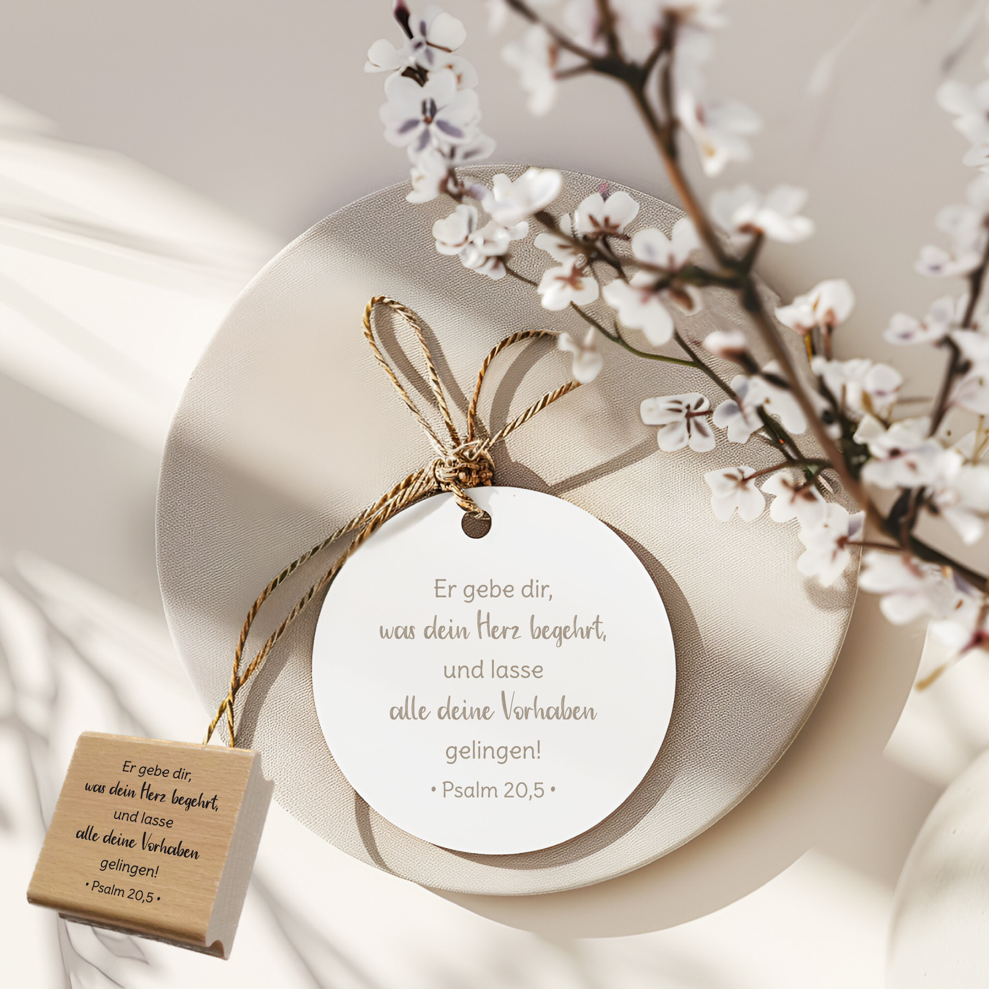 Bibelvers-Stempel Psalm 20,5 „Er gebe, was dein Herz begehrt“ | für Karten, Basteln & Geschenkideen