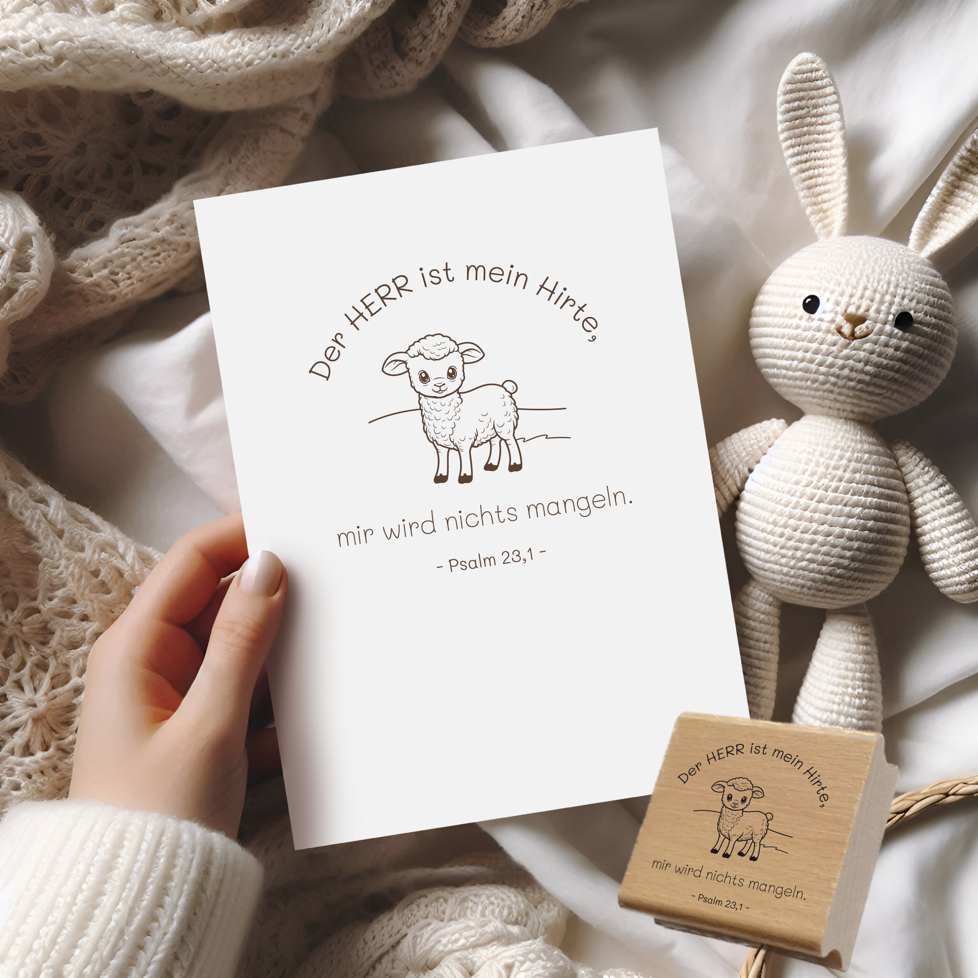 Bibelvers Stempel Psalm 23,1 | Der Herr ist mein Hirte | Schaf Stempel für Kinder | Christlicher Kinderstempel