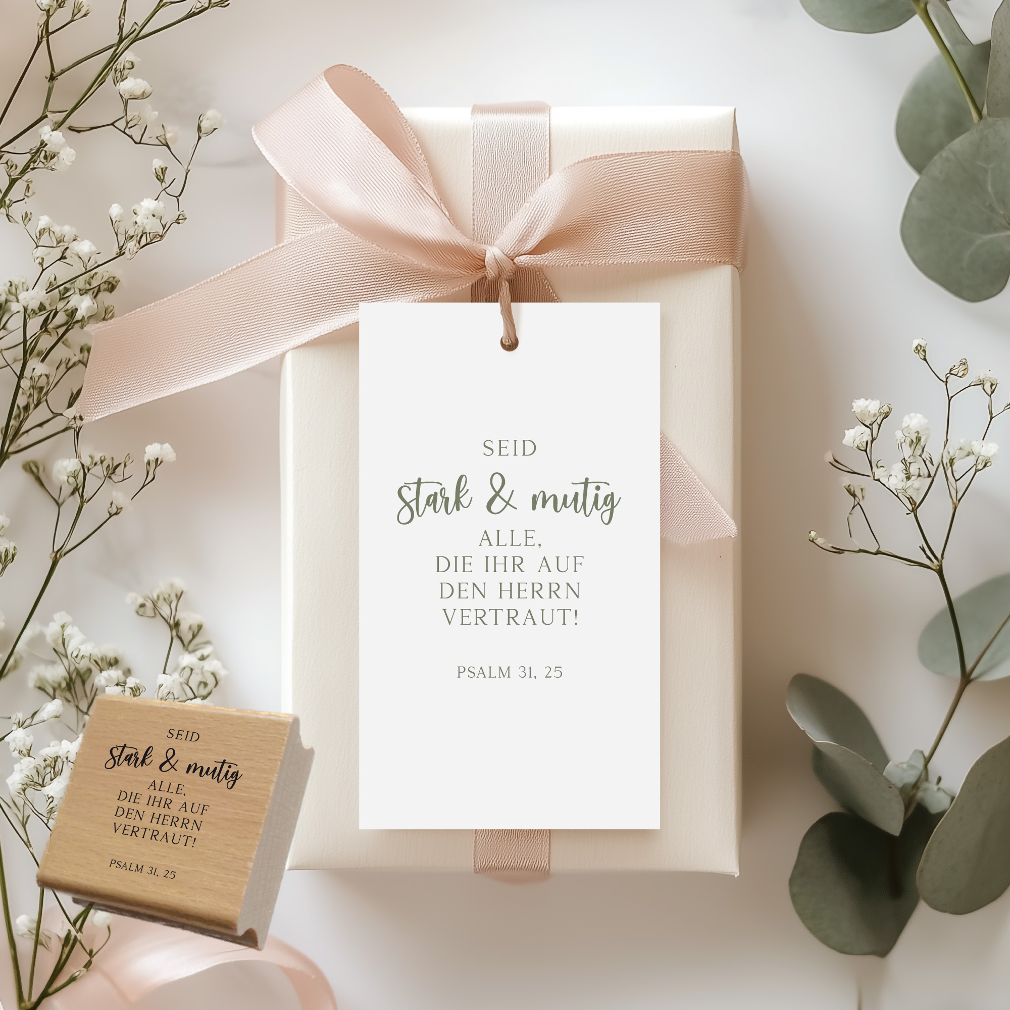 Bibelvers-Stempel Psalm 31,25 „Seid stark und mutig“ | für Karten, Basteln & Geschenkideen