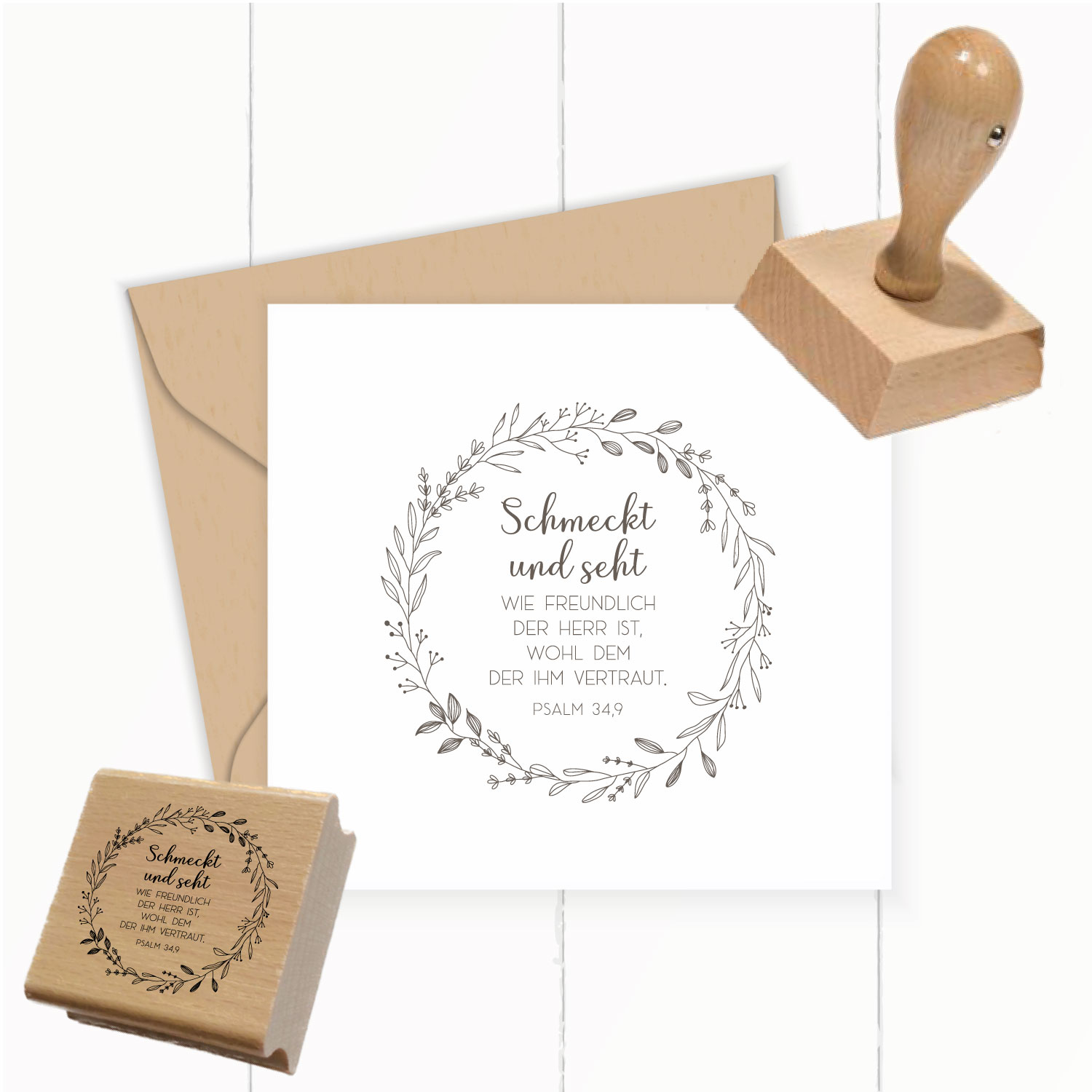 Bibelvers Stempel „Schmeckt und seht wie freundlich der Herr ist“ – Psalm 34,9