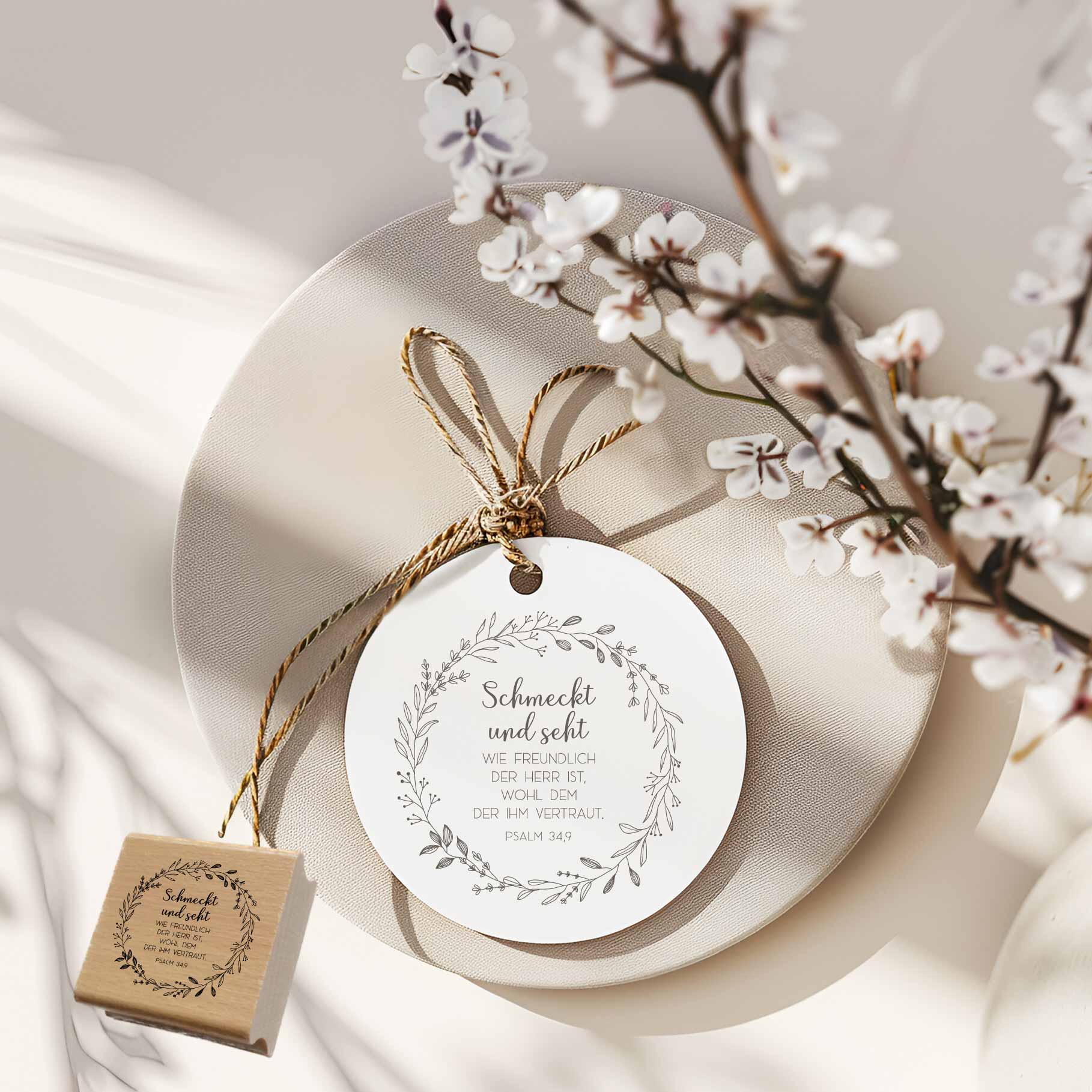 Bibelvers Stempel „Schmeckt und seht wie freundlich der Herr ist“ – Psalm 34,9