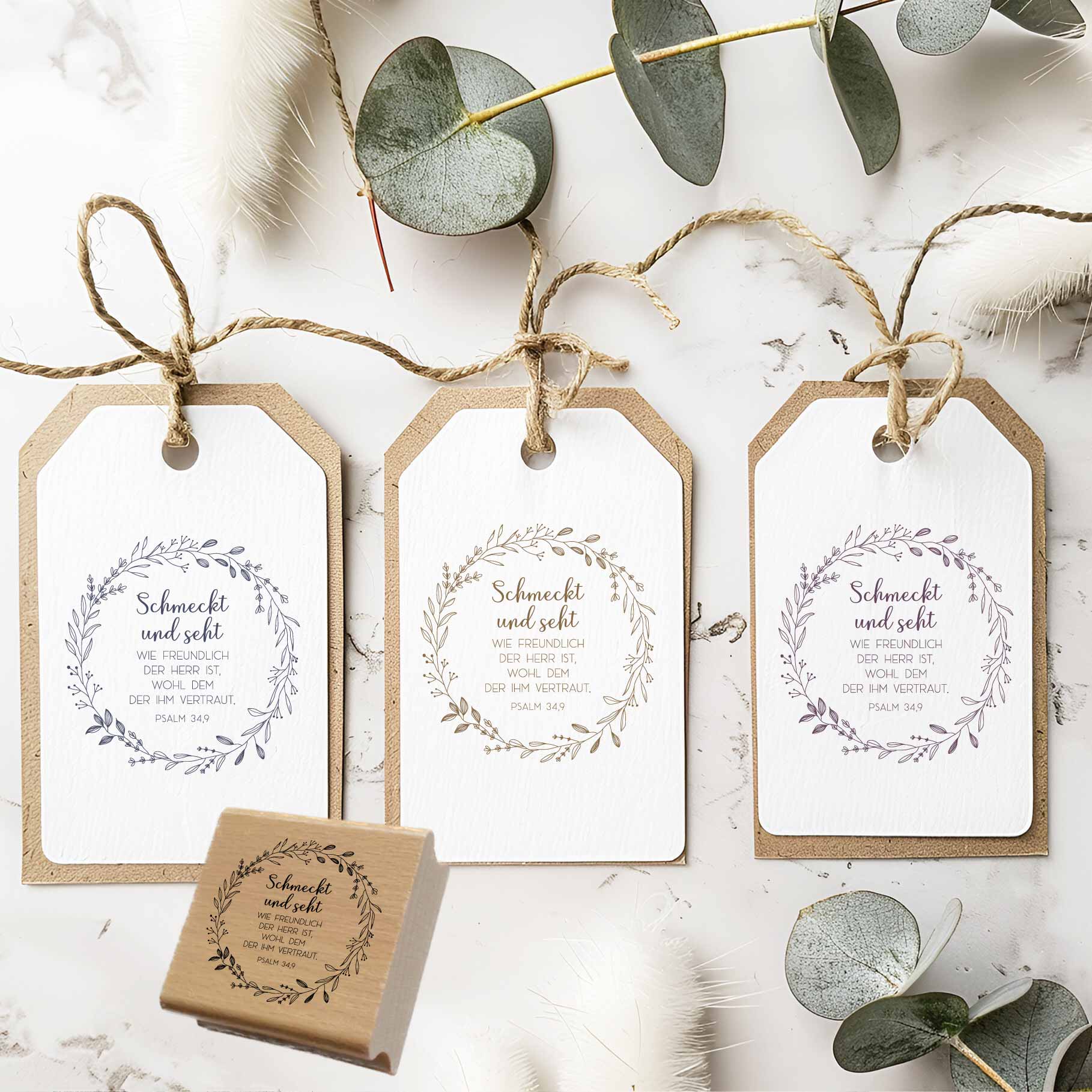 Bibelvers Stempel „Schmeckt und seht wie freundlich der Herr ist“ – Psalm 34,9