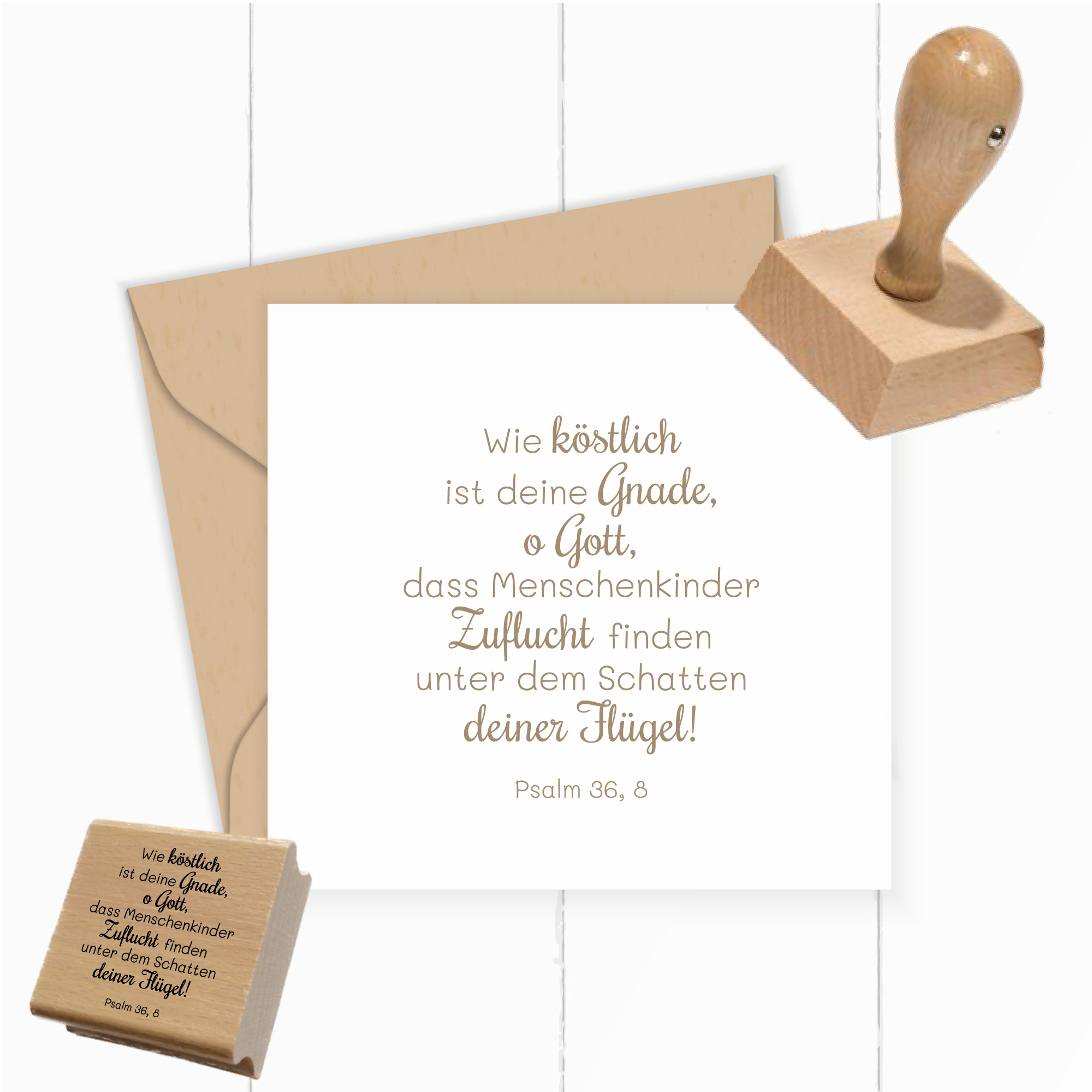 Bibelvers-Stempel Psalm 36,8 „Unter dem Schatten deiner Flügel“ Schutz & Geborgenheit